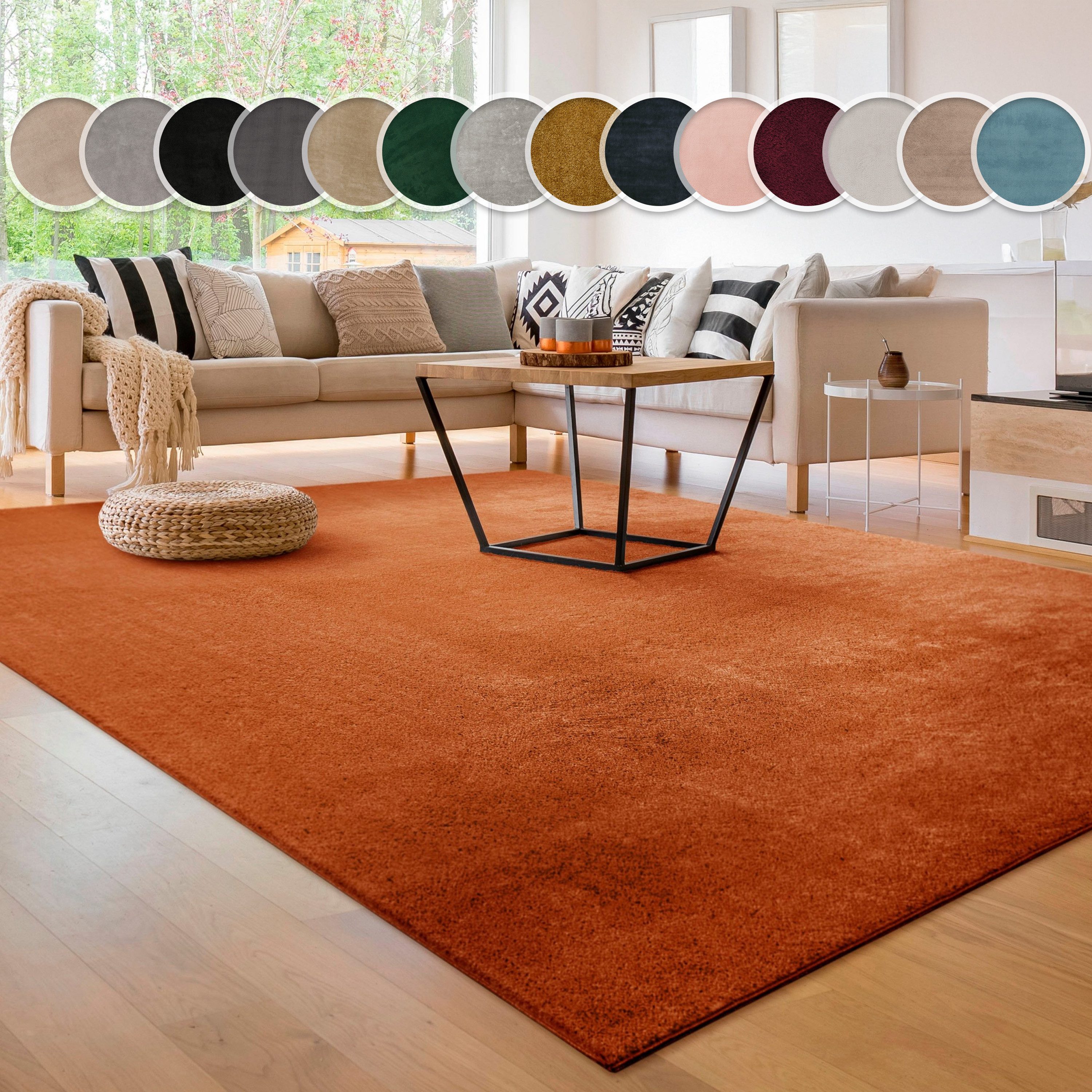 Paco Home Teppich Cadiz 630, rechteckig, Höhe: 14 mm, Uni-Farben, besonders weich, waschbar, auch als Läufer erhältlich