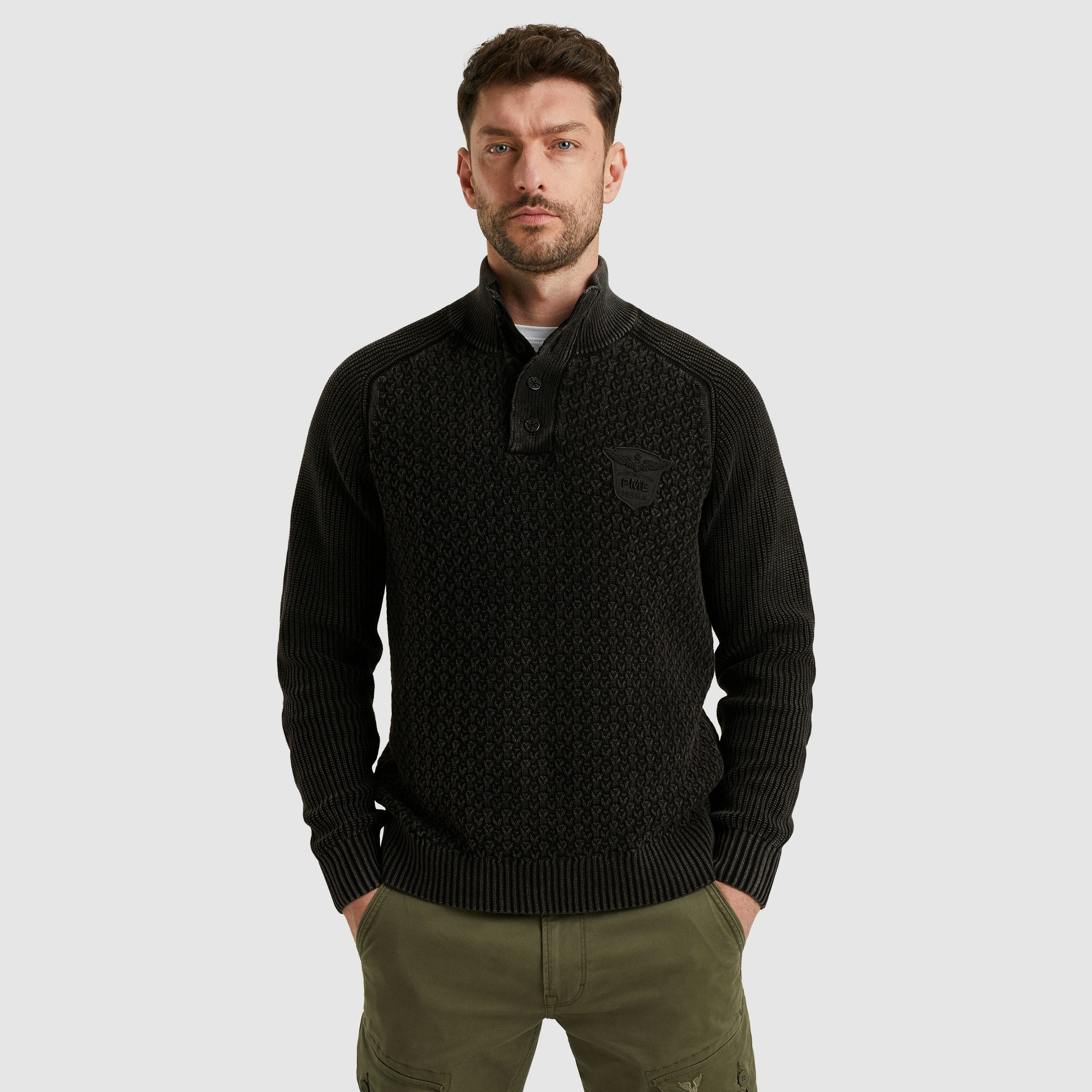 PME LEGEND Strickpullover mit kurzer Knopfleiste günstig online kaufen