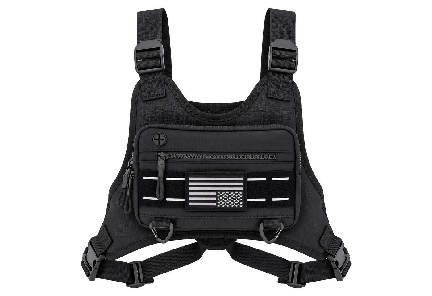 Youyijia Umhängetasche Schwarze Unisex Brusttasche mit mehreren Fächern
