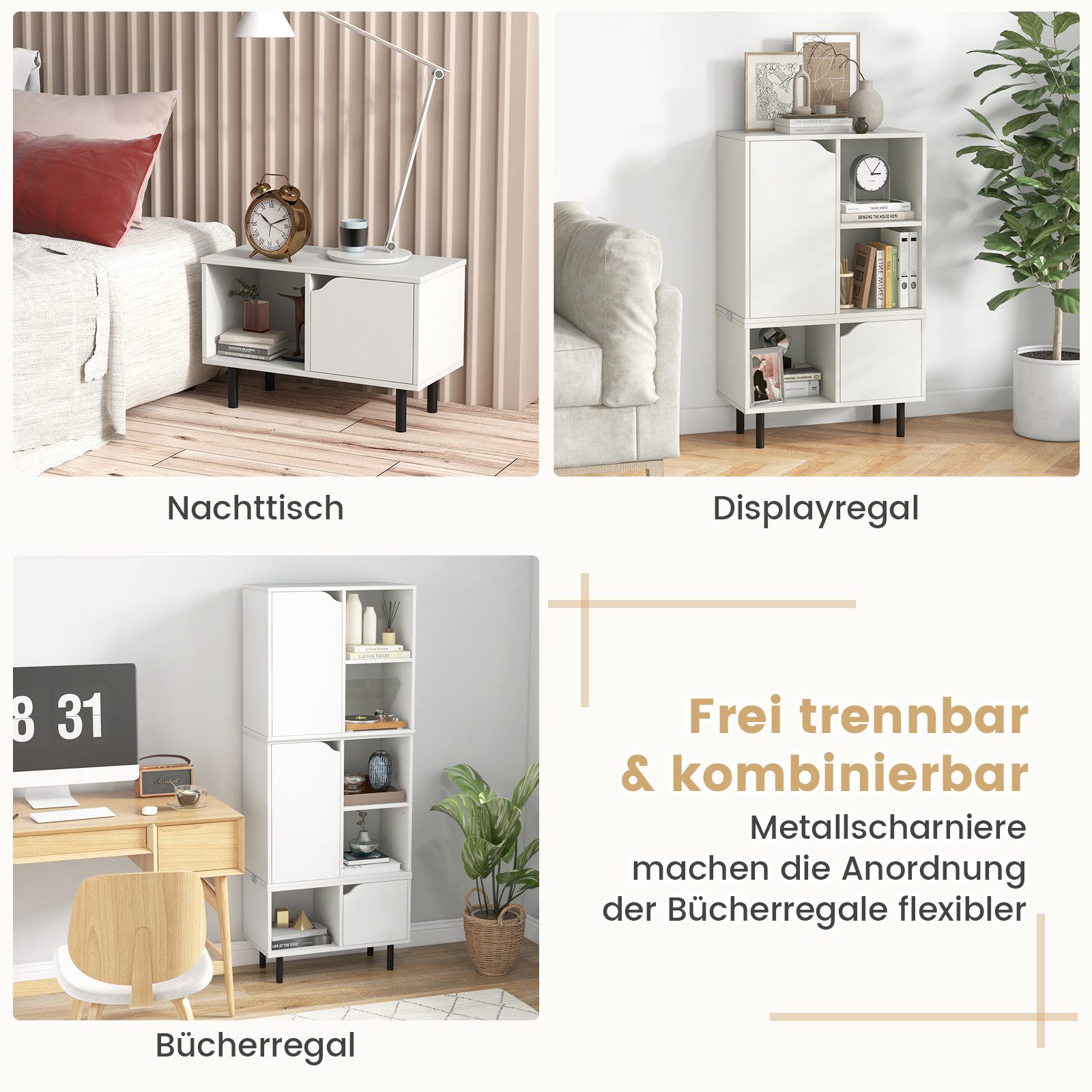 KOMFOTTEU Bücherregal stapelbar, mit 5 Fächern & 2 Türen & Kippschutz günstig online kaufen