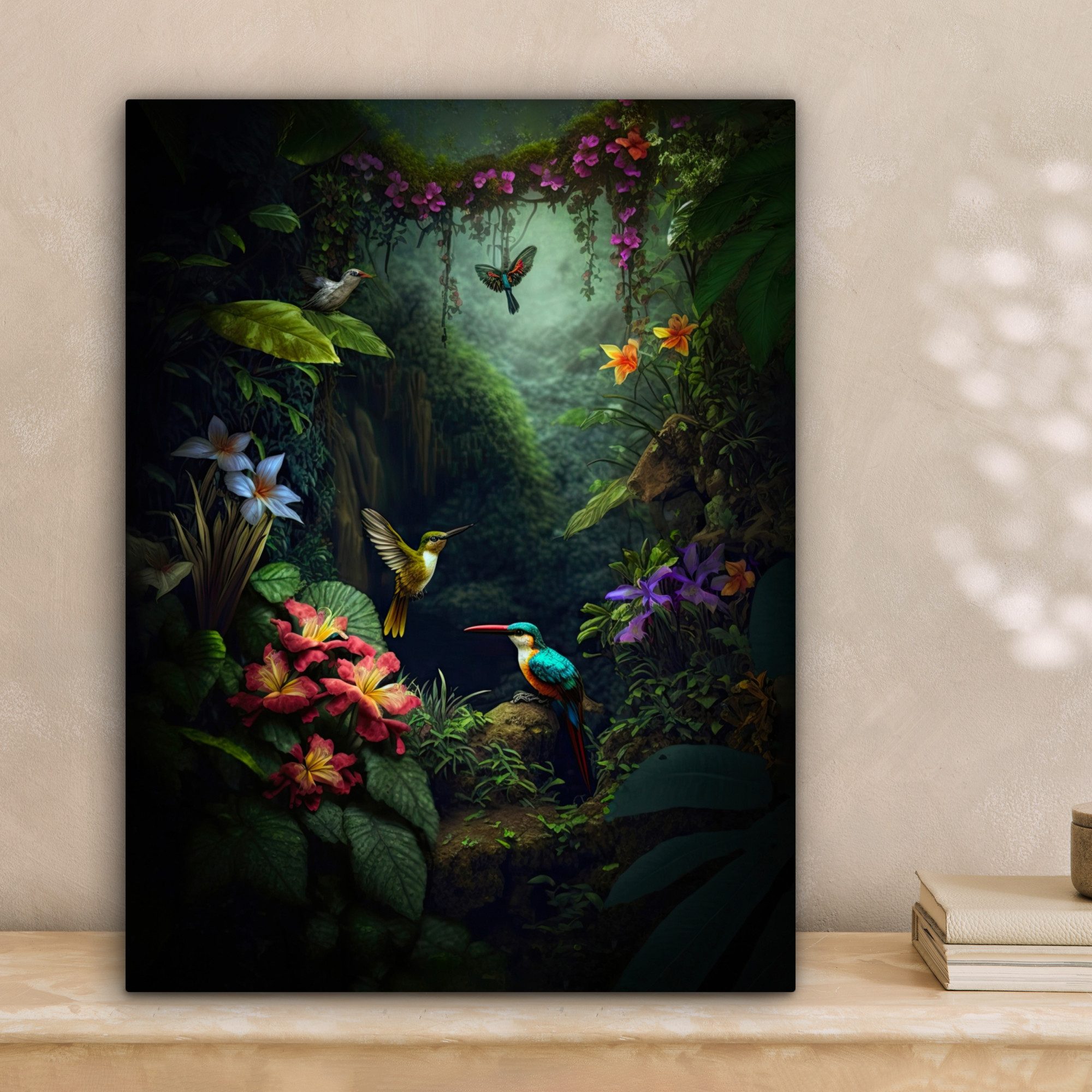 OneMillionCanvasses® Leinwandbild Blumen - Pflanzen - Dschungel - Vögel, Fotodruck (1 St), Leinwand Bilder für Wohnzimmer Schlafzimmer 30x40 cm – Bild 2 von 5