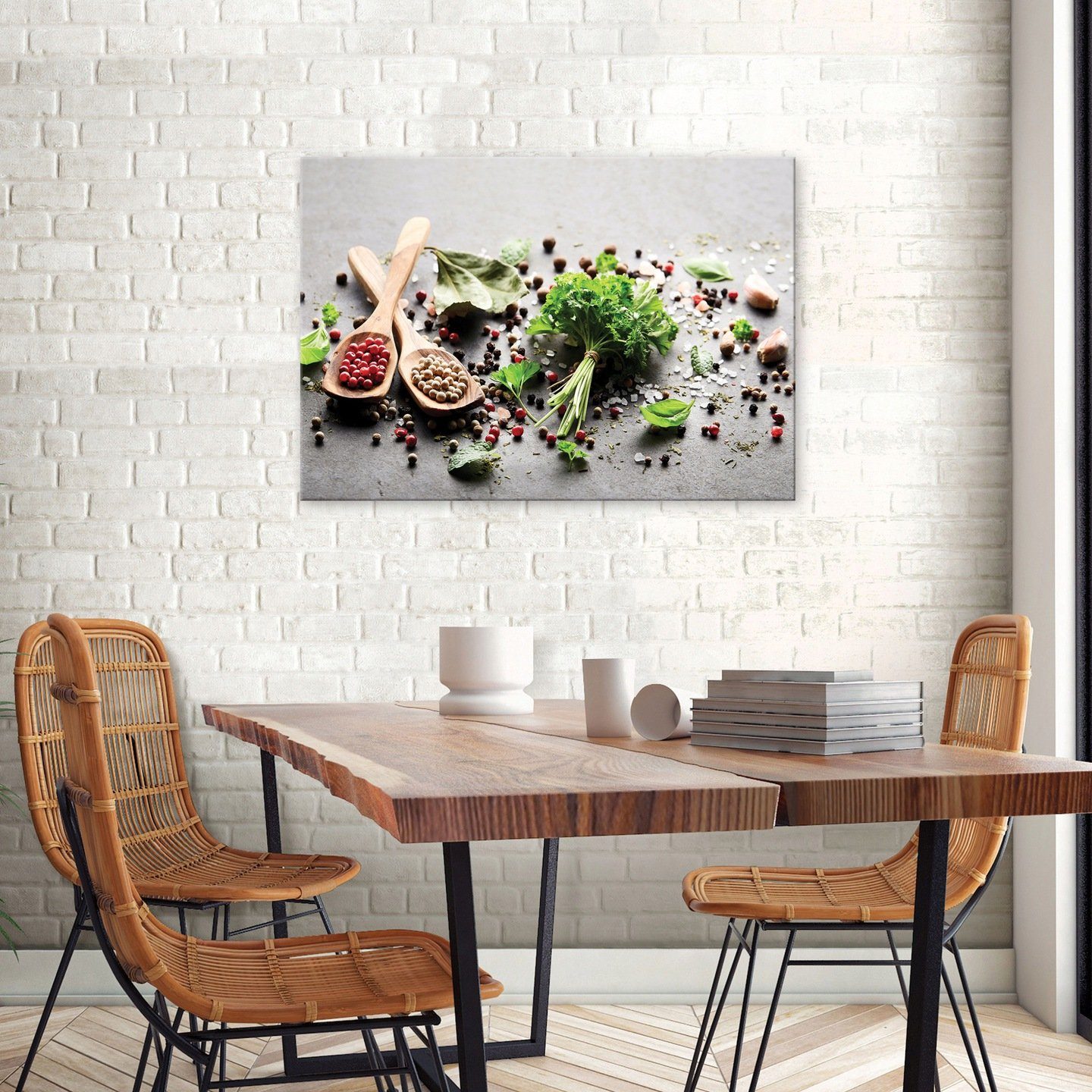 Leinwandbilder Wallarena für Wandbilder XXL Modern Küche, Bild Leinwandbild Wandbild Aufhängefertig Canvas Gewürzen Kochen Bilder Kunstdruck Kräutern (Einteilig), Auf Groß und Leinwand