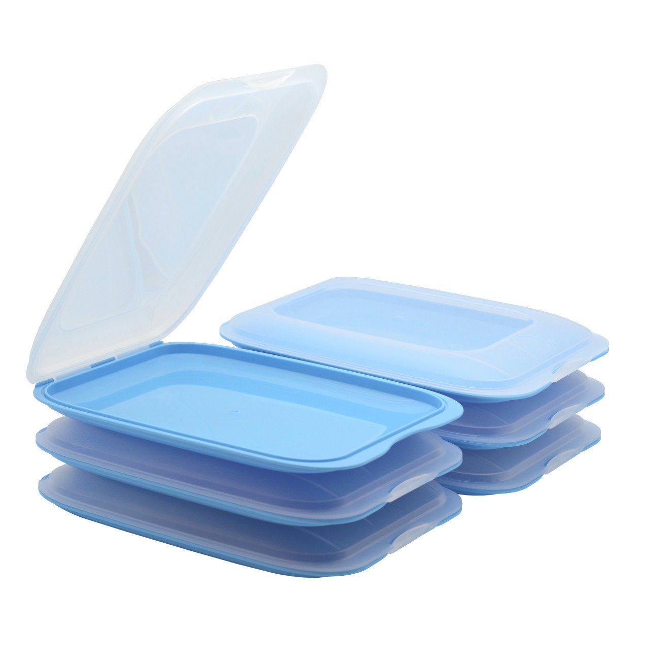 Engelland Frischhaltedose Aufschnittdosen, Kühlschrankbox, Kunststoff, Kunststoff, (Vorteils-Set, 6-tlg., mit transparentem Deckel), stapelbar, platzsparend, Ordnung im Kühlschrank, Organizer, Stapelbox Blau