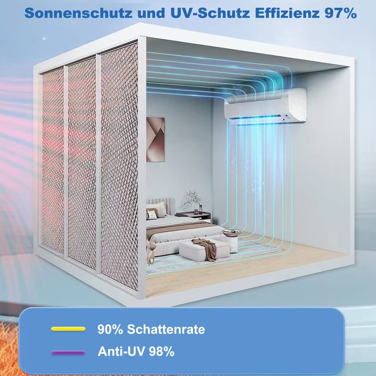 Diwzbyn Sonnenschutz-Fensterfolie Sichtschutz für Fenster – UV- und Wärmeisolierung, reflektierende Aluminiumfolie mit Saugnapf für Zuhause, Büro, Garage