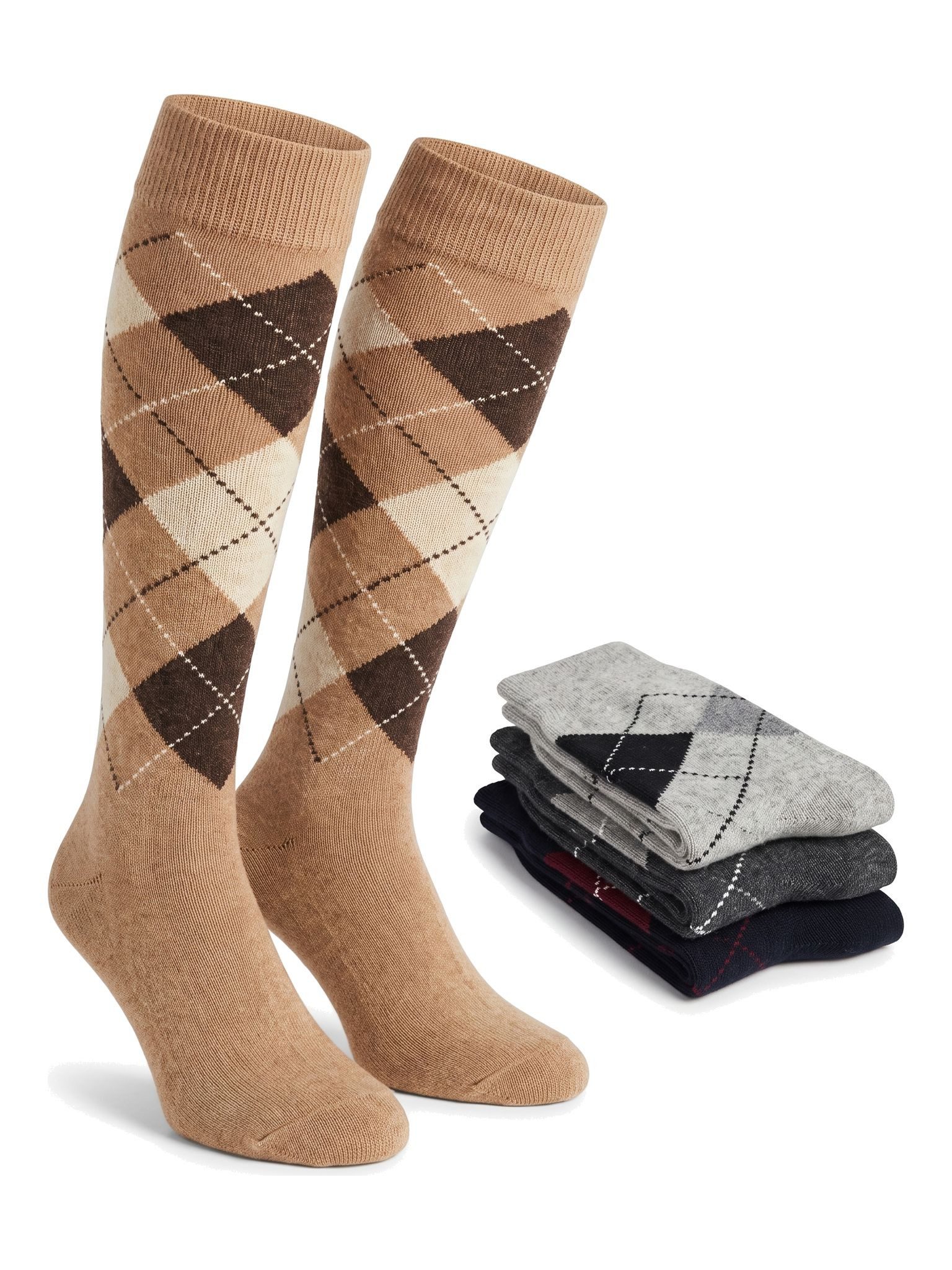 Black Snake Kniestrümpfe mit Alpakawolle, warme kniehohe Socken für Damen und Herren im Winter (Socken-Set, 4-Paar, Karo 39/42) Eingestricktes Rautenmuster, weicher Materialmix, ideal für Stiefel