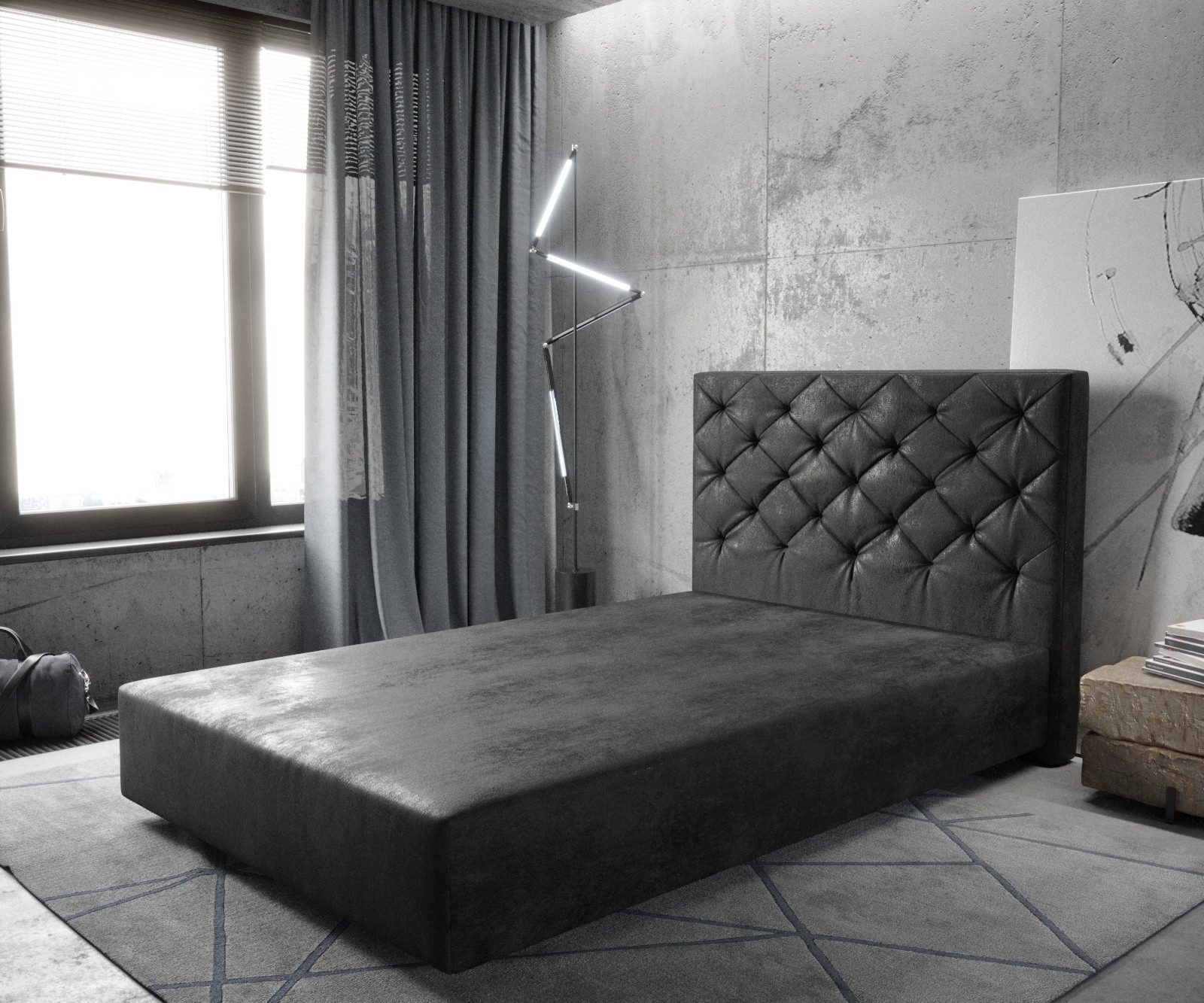 DELIFE Bettgestell Dream-Great, Mikrofaser Anthrazit Vintage 120x200 cm Bettgestell