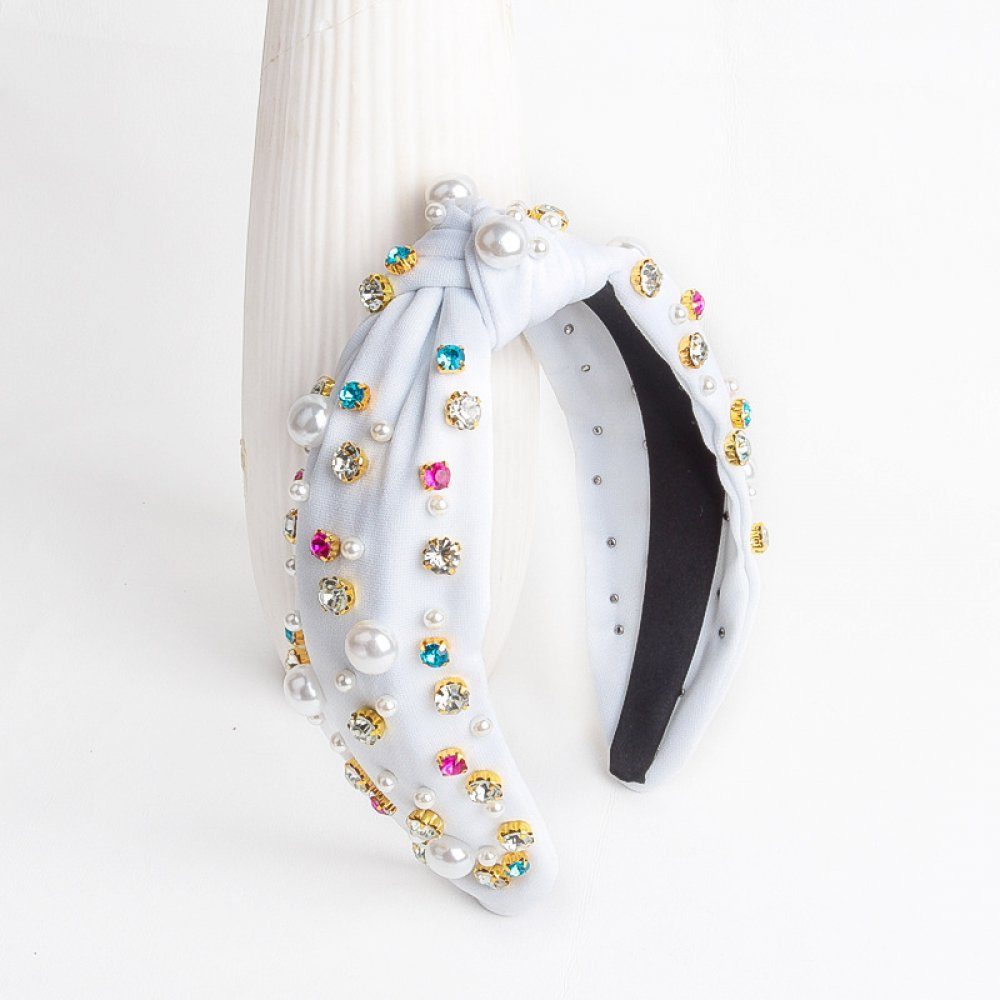Invanter Haarband Perle besetzt Diamant Haarband mit mehrfarbigem geknotetem Haarband, 2.5*13.5cm Farbe | Haargummis