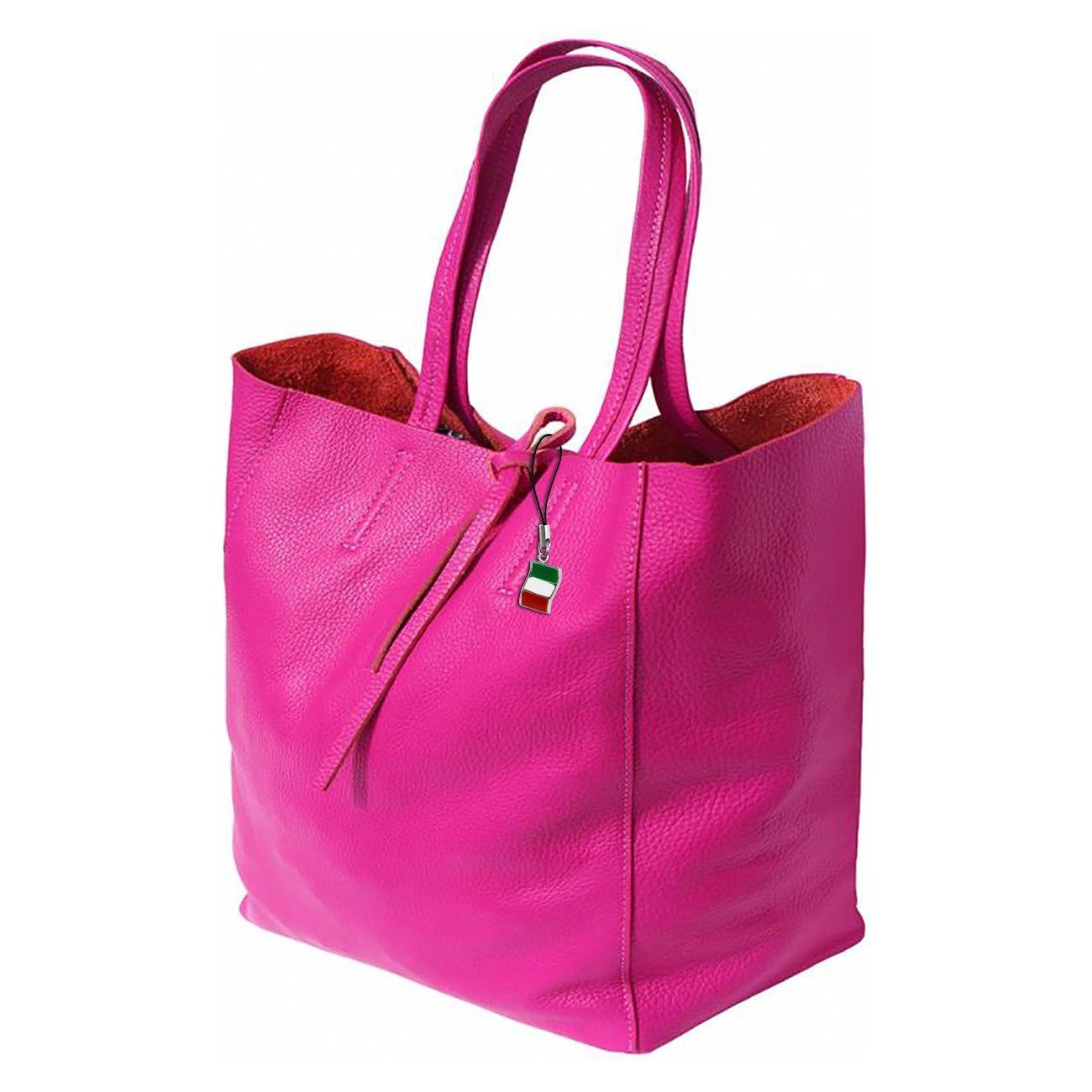 FLORENCE Schultertasche Florence ital. Echtleder Shopper pink (Schultertasche), Damen Leder Shopper, Schultertasche, pink ca. 30cm