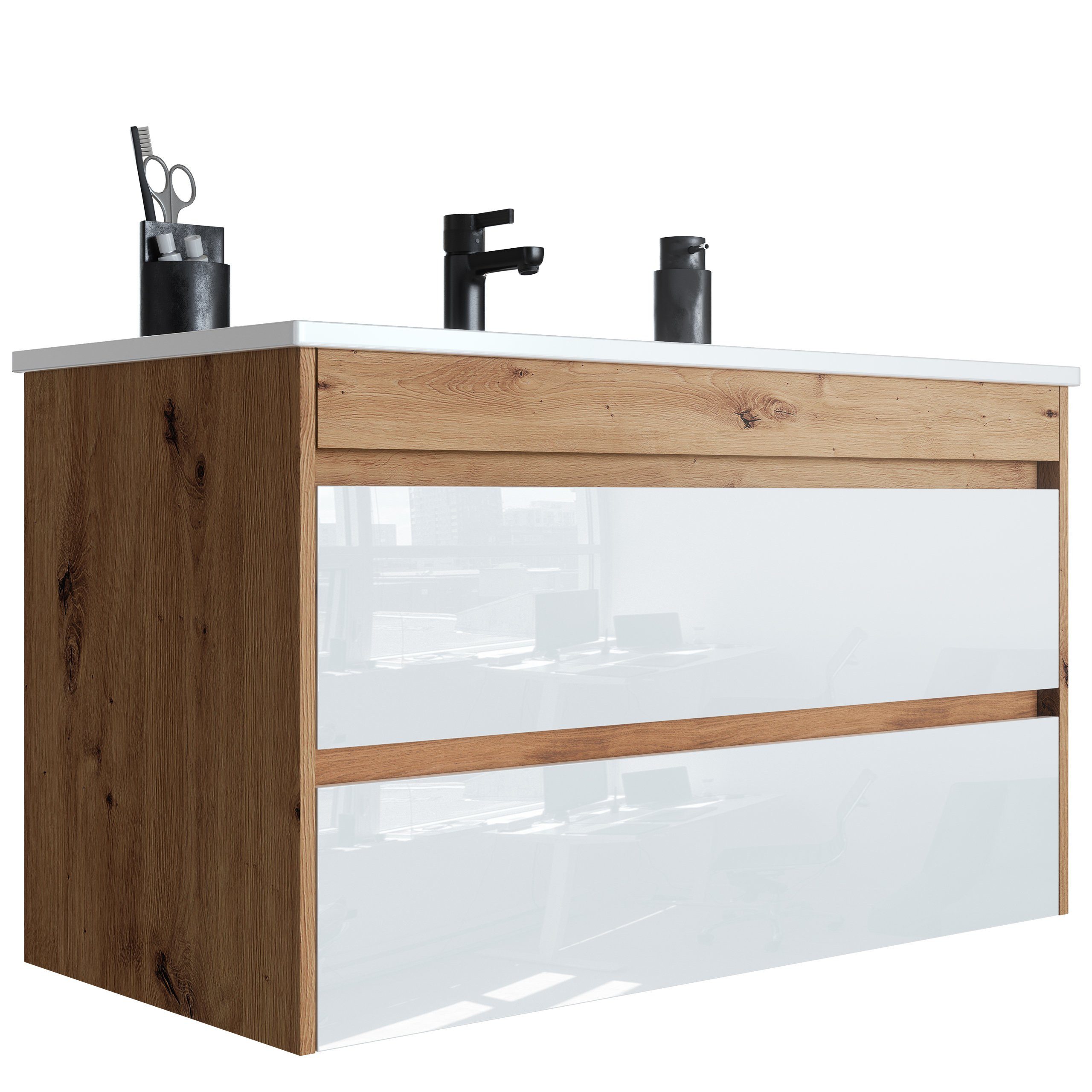 Newroom Waschtisch Sulier, Waschbeckenunterschrank inkl. Waschbecken lackiert - Hängend