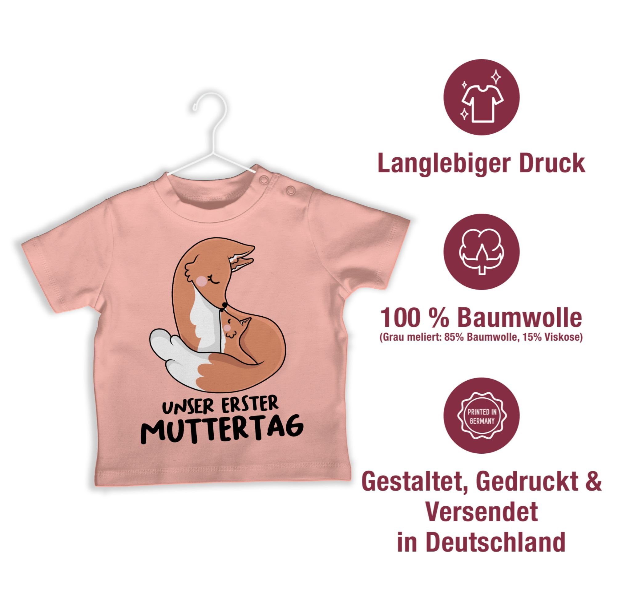 T-Shirt 2 Füchsen erster Babyrosa Muttertagsgeschenk Unser Muttertag Shirtracer I