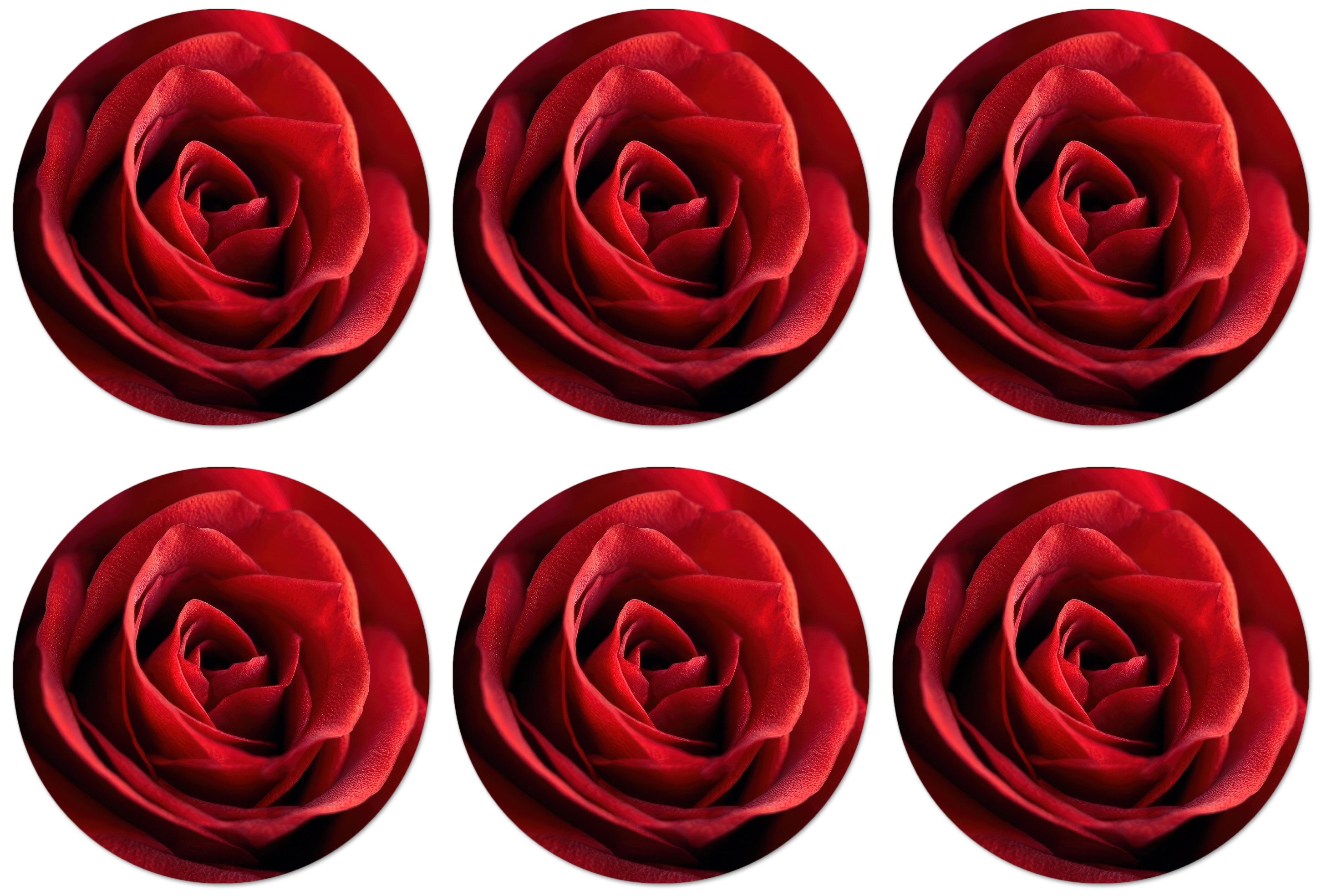MuchoWow Glasuntersetzer Rot - Rose - Romantisch, Zubehör für Gläser, 6-tlg., Getränkeuntersetzer, Rund, Tassenuntersetzer Kork, 10x10 cm