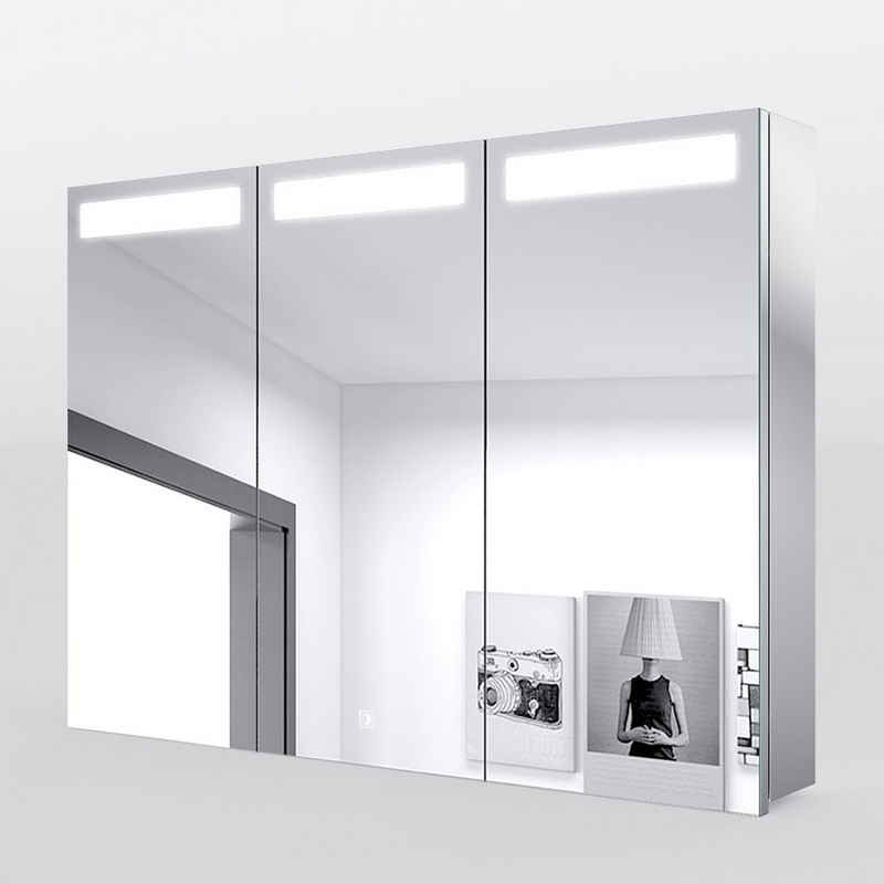 SONNI Badezimmerspiegelschrank Edelstahl Spiegelschrank 3-türig mit LED Beleuchtung Bad 90x65x13cm Badezimmerspiegelschrank