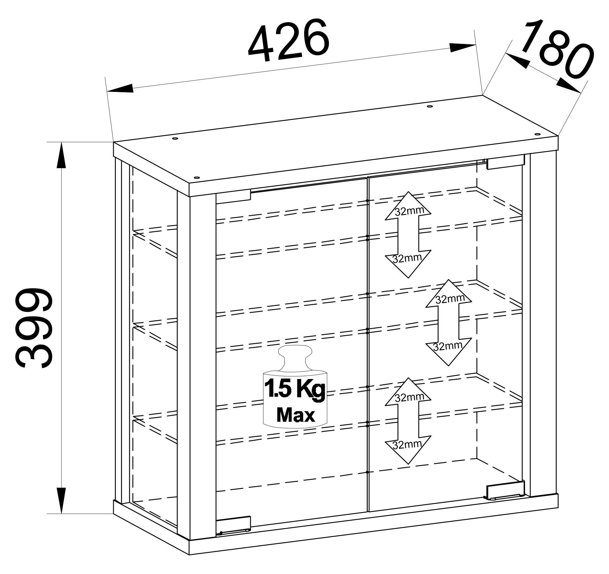 VCM Hängevitrine Vitrosa B. 43 x T. 18 x H. 40 cm Präsentation und Aufbewahrung von Sammlerstücken, Wohnzimmer oder Büro – Bild 4 von 4