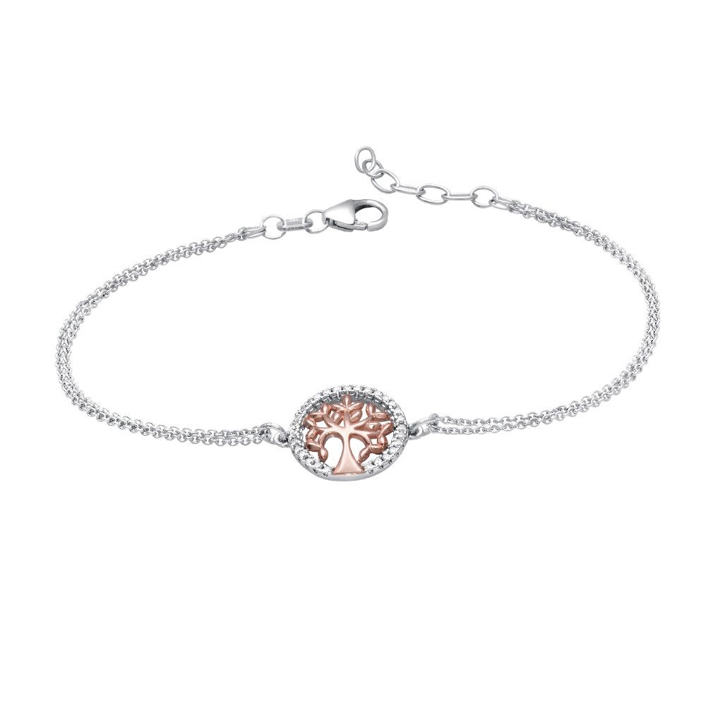 Materia Armkette Damen Lebensbaum Rosegold Zirkonia 17-19cm SA-71, 925 Sterling Silber, rhodiniert
