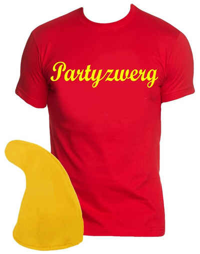 coole-fun-t-shirts Kostüm »Partyzwerg Zwergen Kostüm Karneval Fasching Verkleidung Party Zwerg Gruppenkostüm T-Shirt + Zwergenmütze Gr. S M L XL XXL 3XL 4XL 5XL««