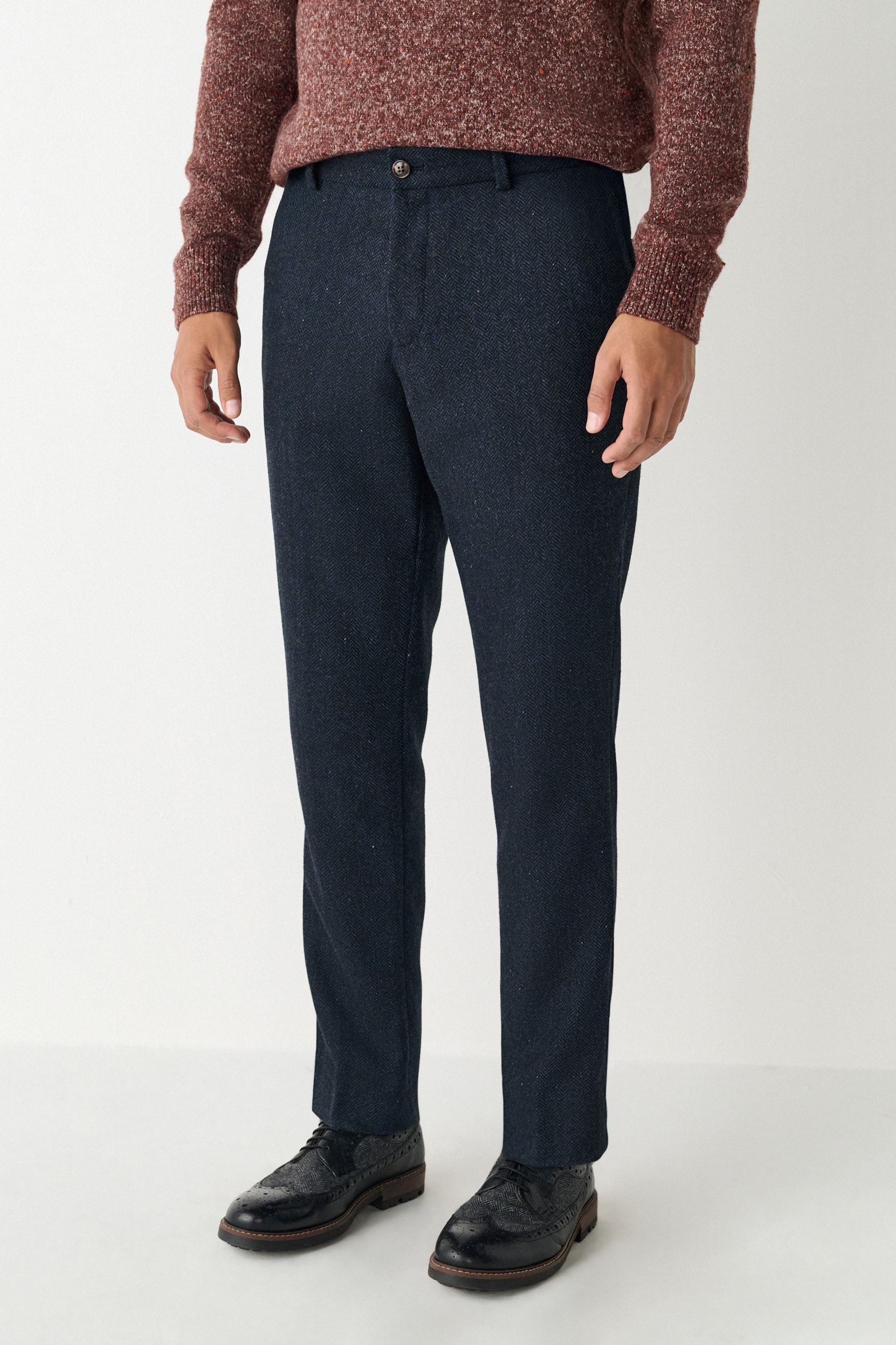 Next Anzughose Slim Fit Anzugshose mit Fischgrätmuster (1-tlg)