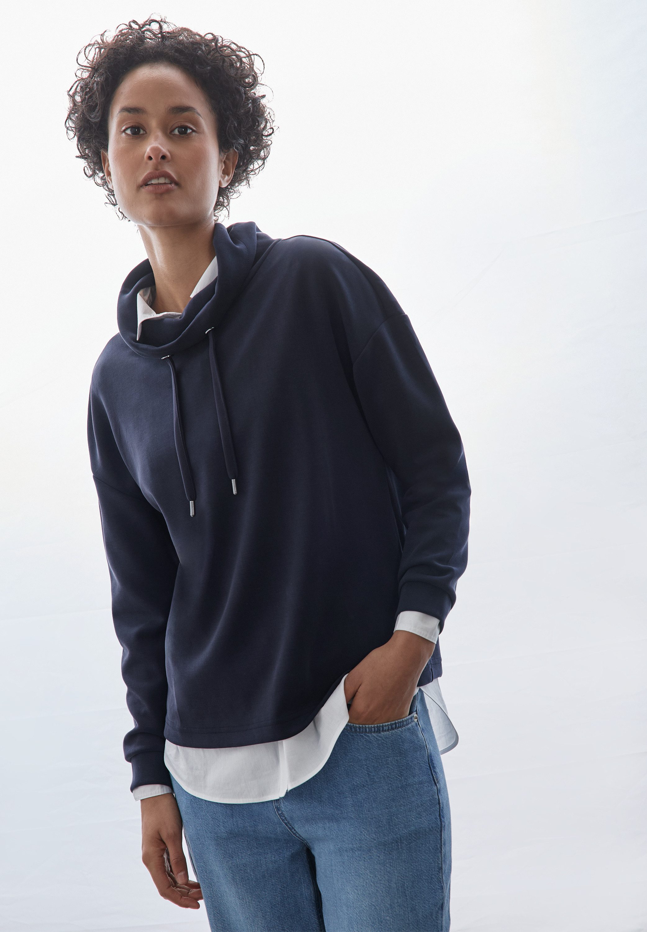 STREET ONE Langarmshirt mit Tunnelzugband am Kragen
