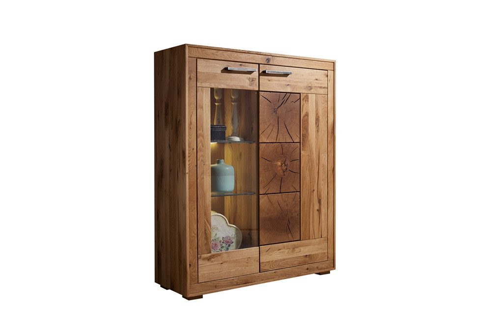 Main Möbel Highboard Highboard Kommode 103x135 Wildeiche geölt Danzig, Fronten mit Hirnholz-Elementen