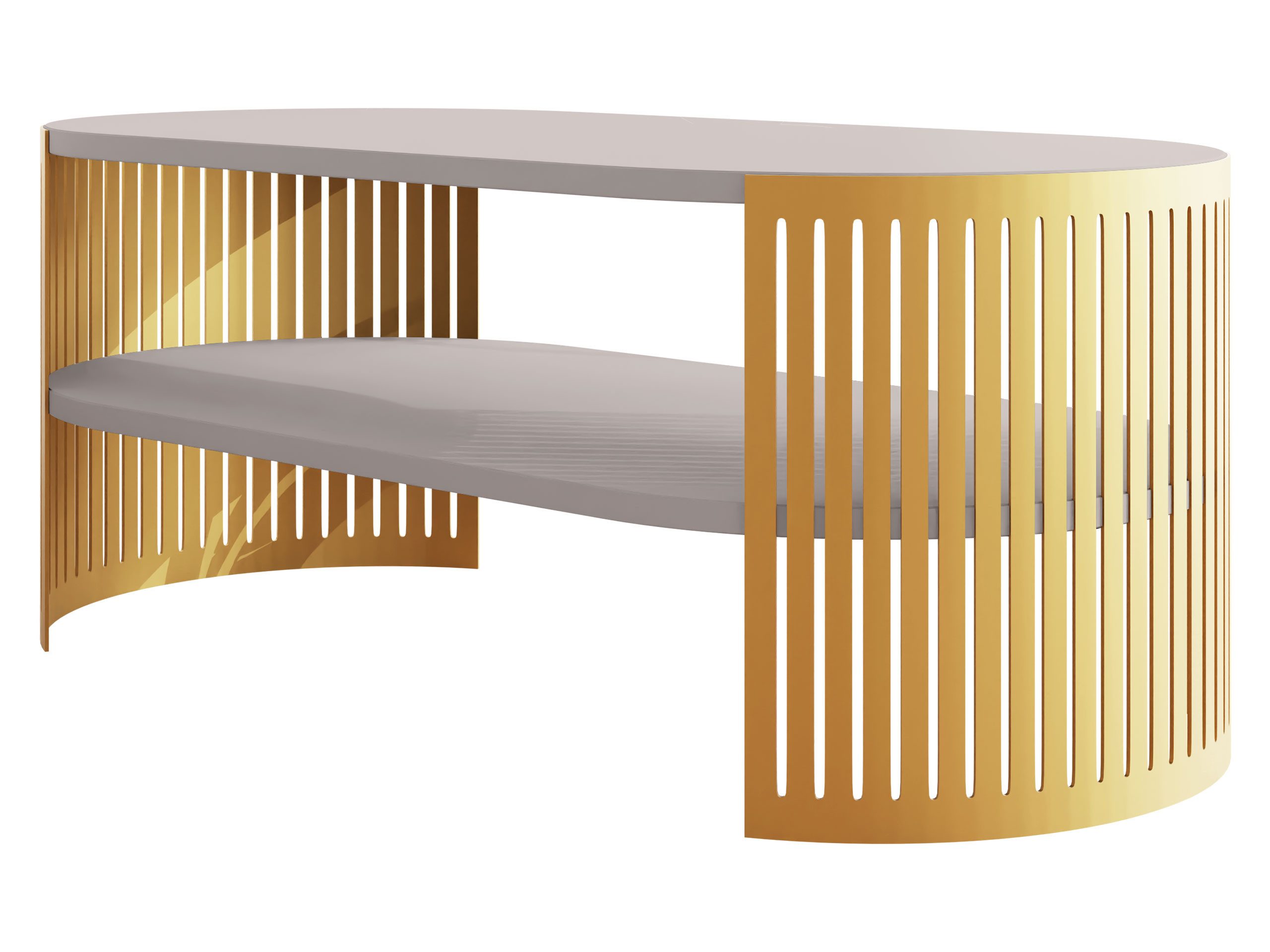 MIRJAN24 Couchtisch Fikoli Oval Gold I (mit Regal), Gestell aus Stahl