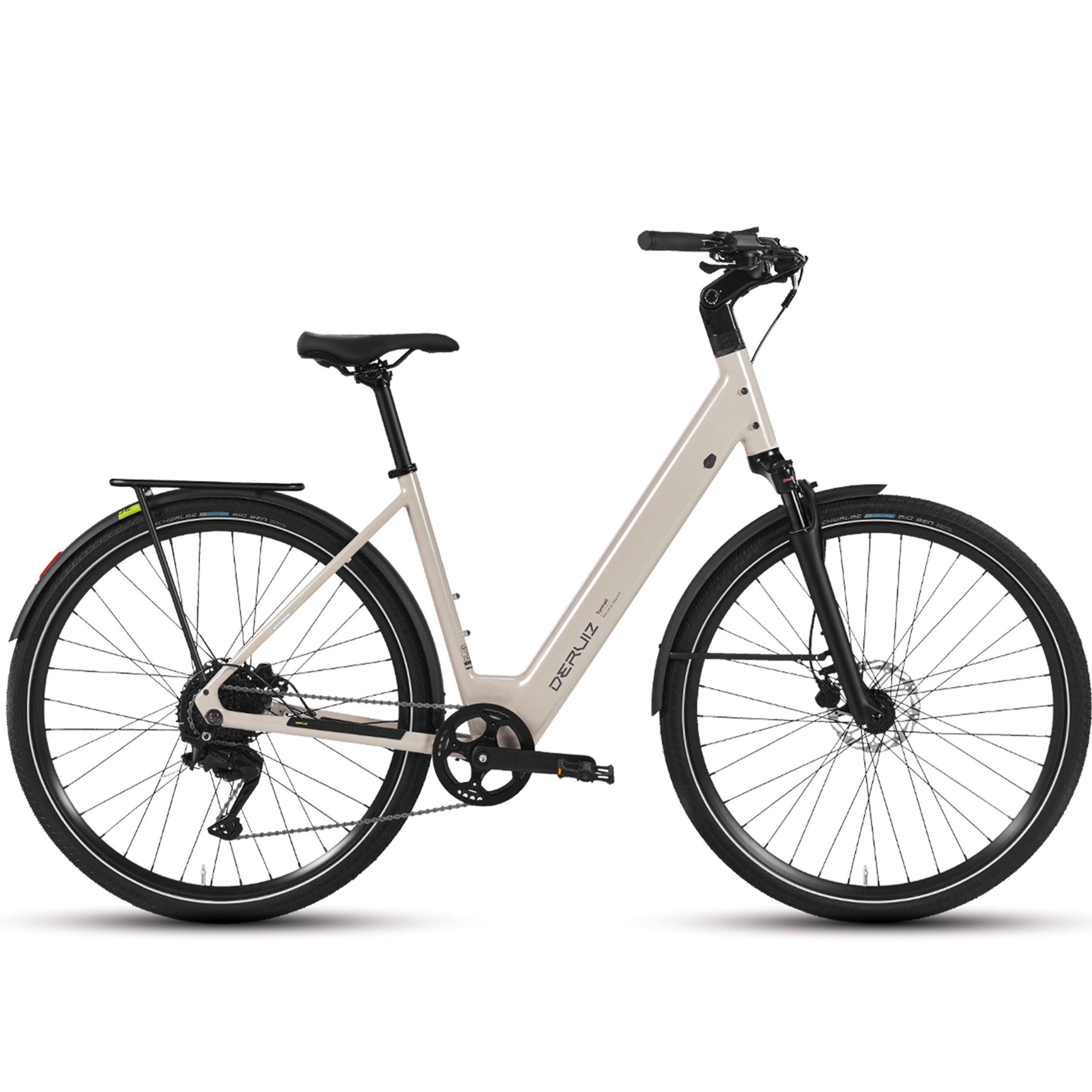 DERUIZ E-Bike Cityrad 28 Zoll, bis zu 110km, Bluetooth und APP, Routenaufzeichnung, nur 20kg, 9 Gang Shinamo, Kettenschaltung, Heckmotor, 360 Wh, (Traglast ca. 140kg, Elektrofahrrad für Damen und Herren, Tiefeinsteiger), Kadenz- und Drehmomentsensor, Lockout-Federgabel. Aluminiumrahmen