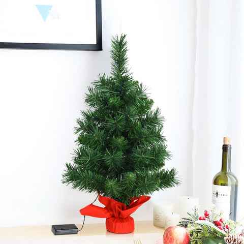 COSTWAY Künstlicher Weihnachtsbaum, mit 71 Spitzen PVC Nadeln, 35 LEDs, 60cm