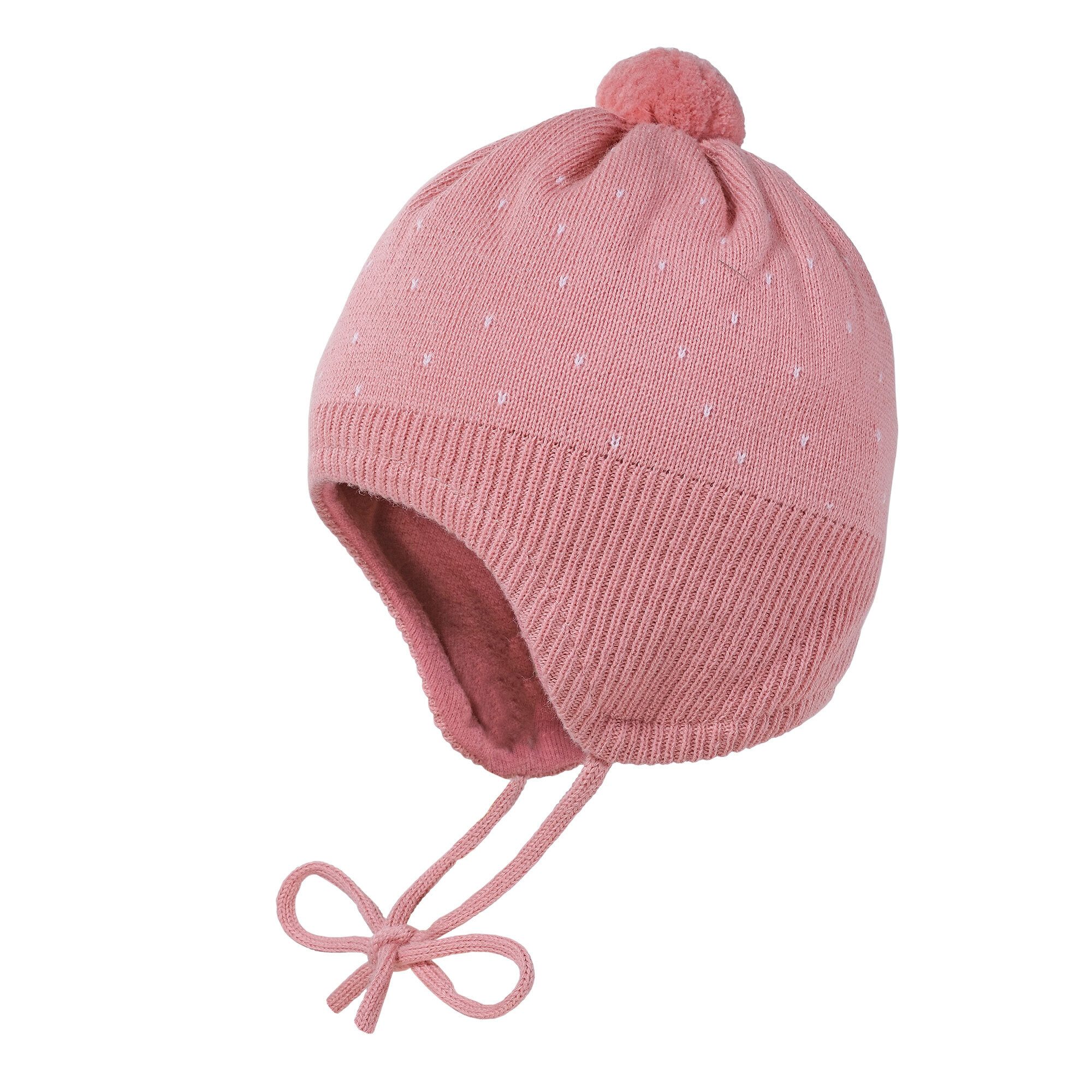 MAXIMO Strickmütze BABY-Mütze, Tupfen Jerseyfutter, Band (1-St) Baumwolljersey