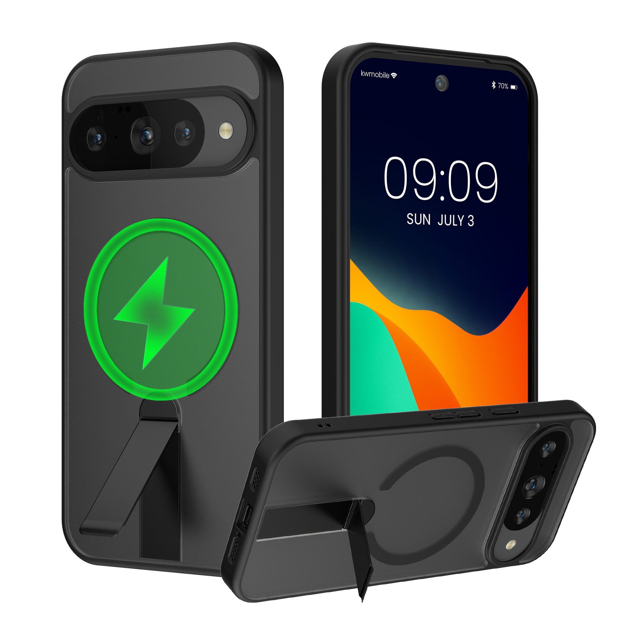kwmobile Smartphone-Hülle Matt-transparente Hülle für Google Pixel 10 / Pixel 10 Pro / Pixel 9, Kickstand Hardcase kompatibel mit MagSafe - Schwarz Matt Transparent