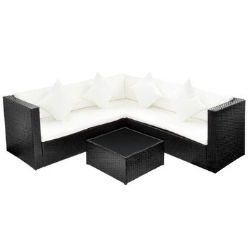 vidaXL Garten-Essgruppe 4-tlg Garten Lounge Set mit Auflagen Polyrattan Schwarz Sitzgruppe Set
