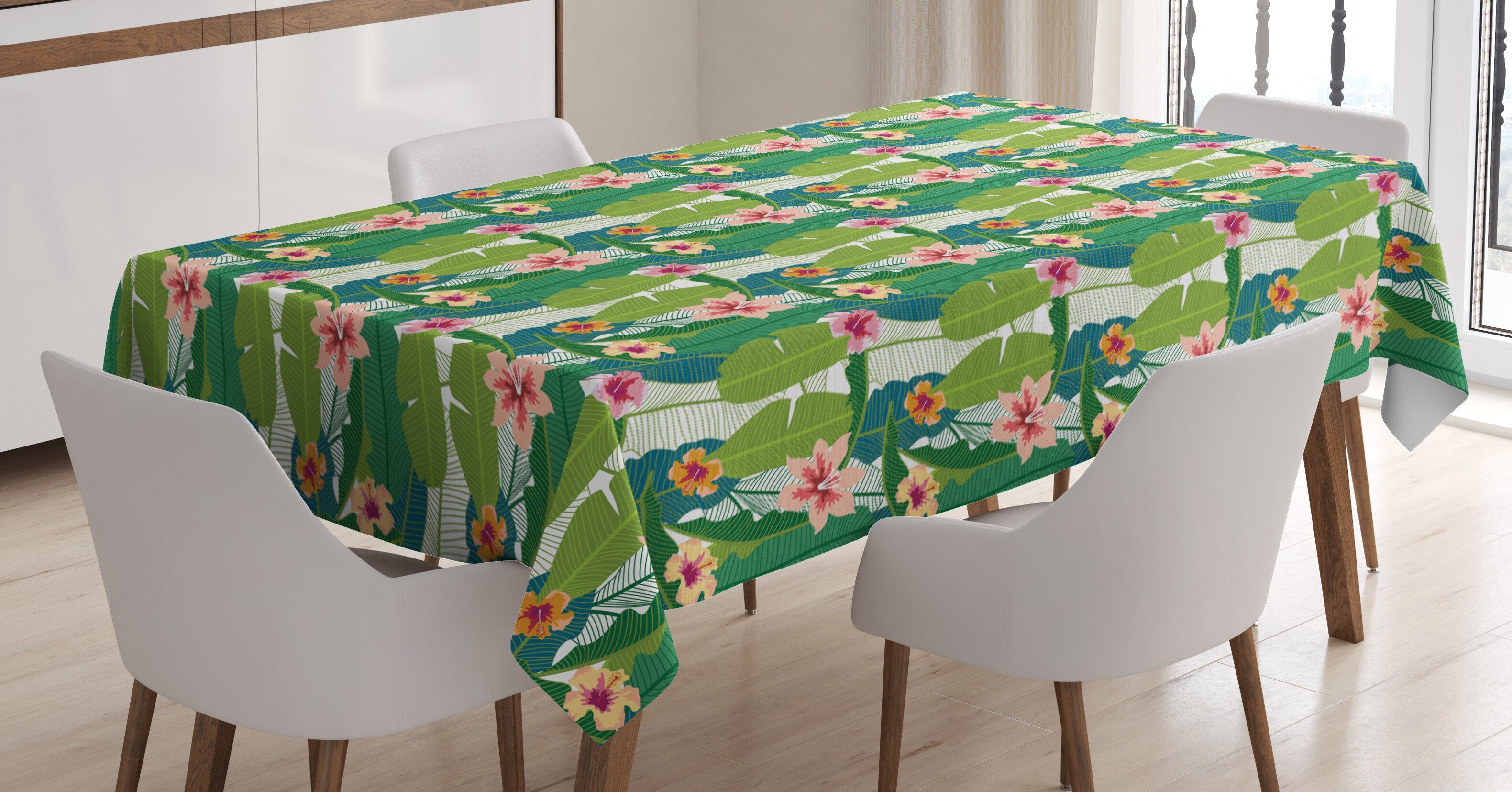 Abakuhaus Tischdecke Farbfest Waschbar Für den Außen Bereich geeignet Klare Farben, Aloha Banana Leaves Hawaii | Tischdecken