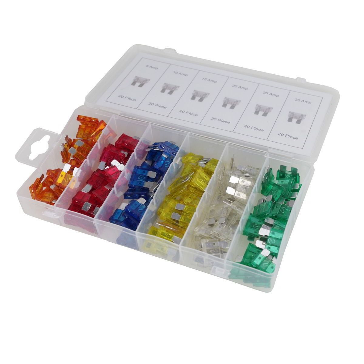 NORMEX Werkzeughandel GmbH & Co. KG Kfz-Sicherungshalter Autosicherungen KFZ-Flachsicherungen 5-30A Stecksicherungen 120tlg Set, (120-St), Sortiment