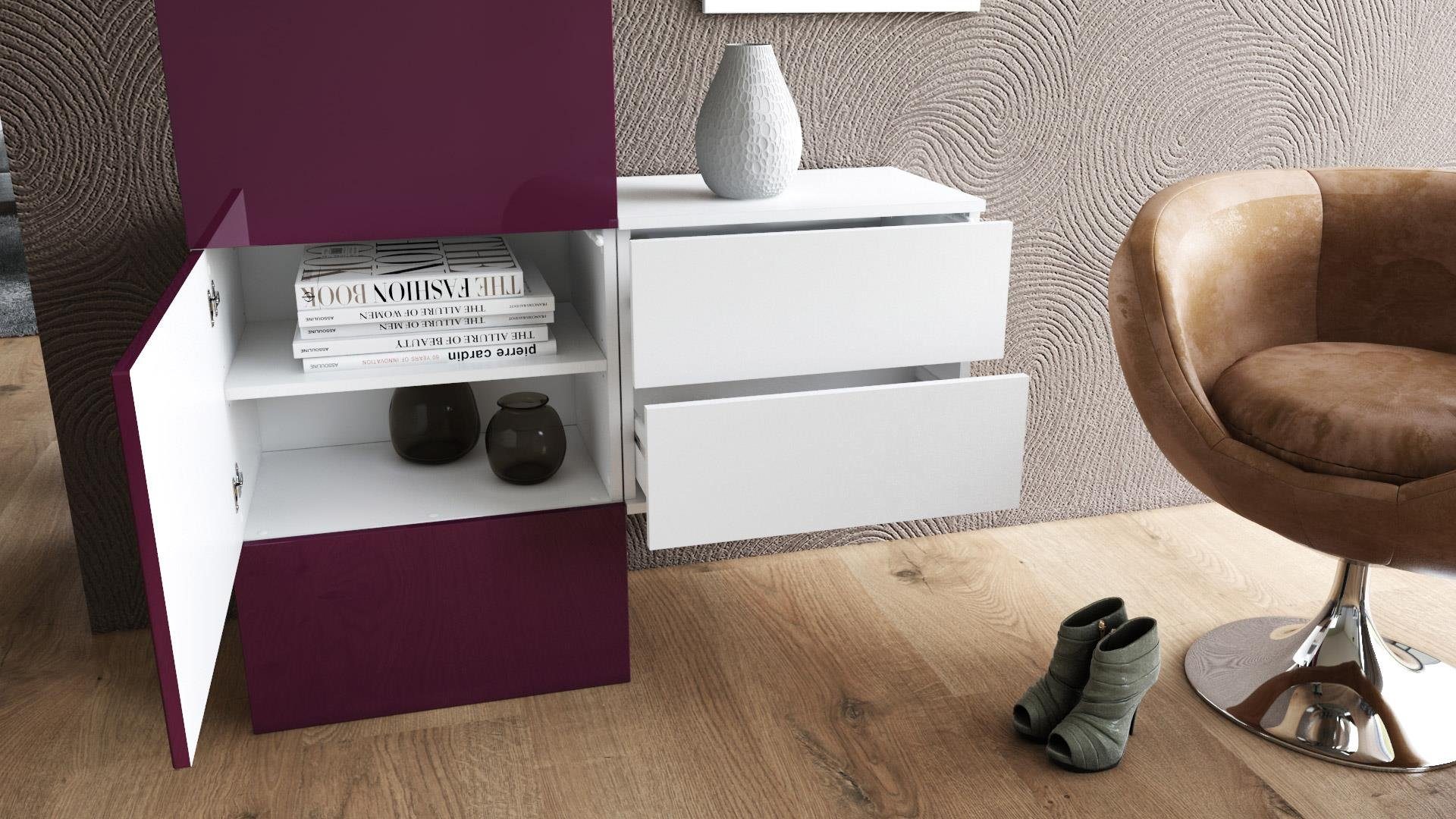 Vladon Garderoben-Set Carlton Set 2, (Wandgarderobe bestehend aus, ​ 1 Paneel, 1 Schubkastenschrank und 1 Wandspiegel), Weiß matt/Beton Oxid Optik (105 x 193 x 35 cm)