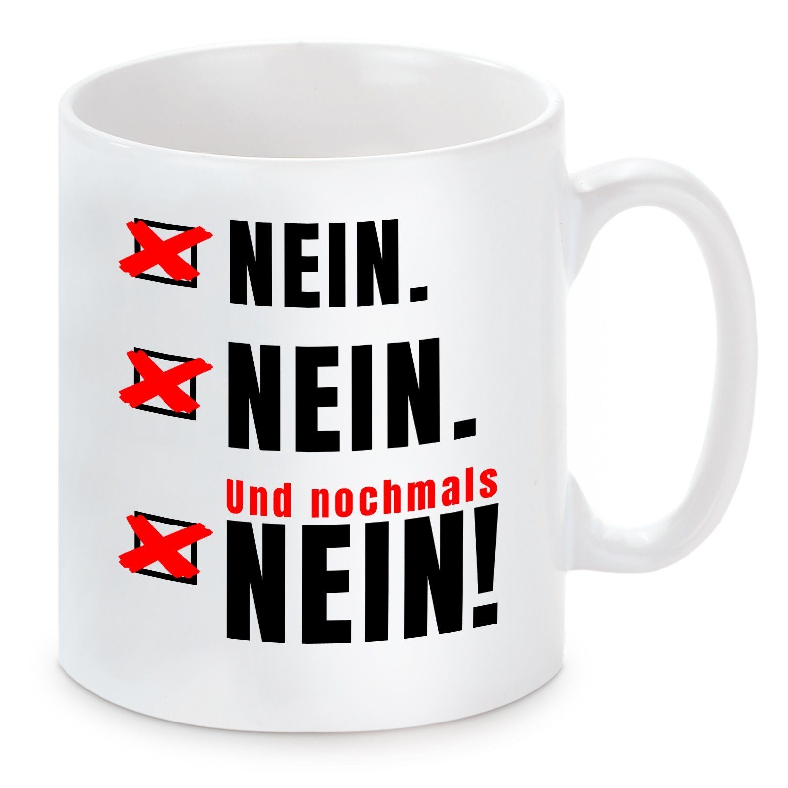 Herzbotschaft Tasse Kaffeebecher mit Motiv Nein und nochmals Nein, Keramik, Kaffeetasse spülmaschinenfest und mikrowellengeeignet