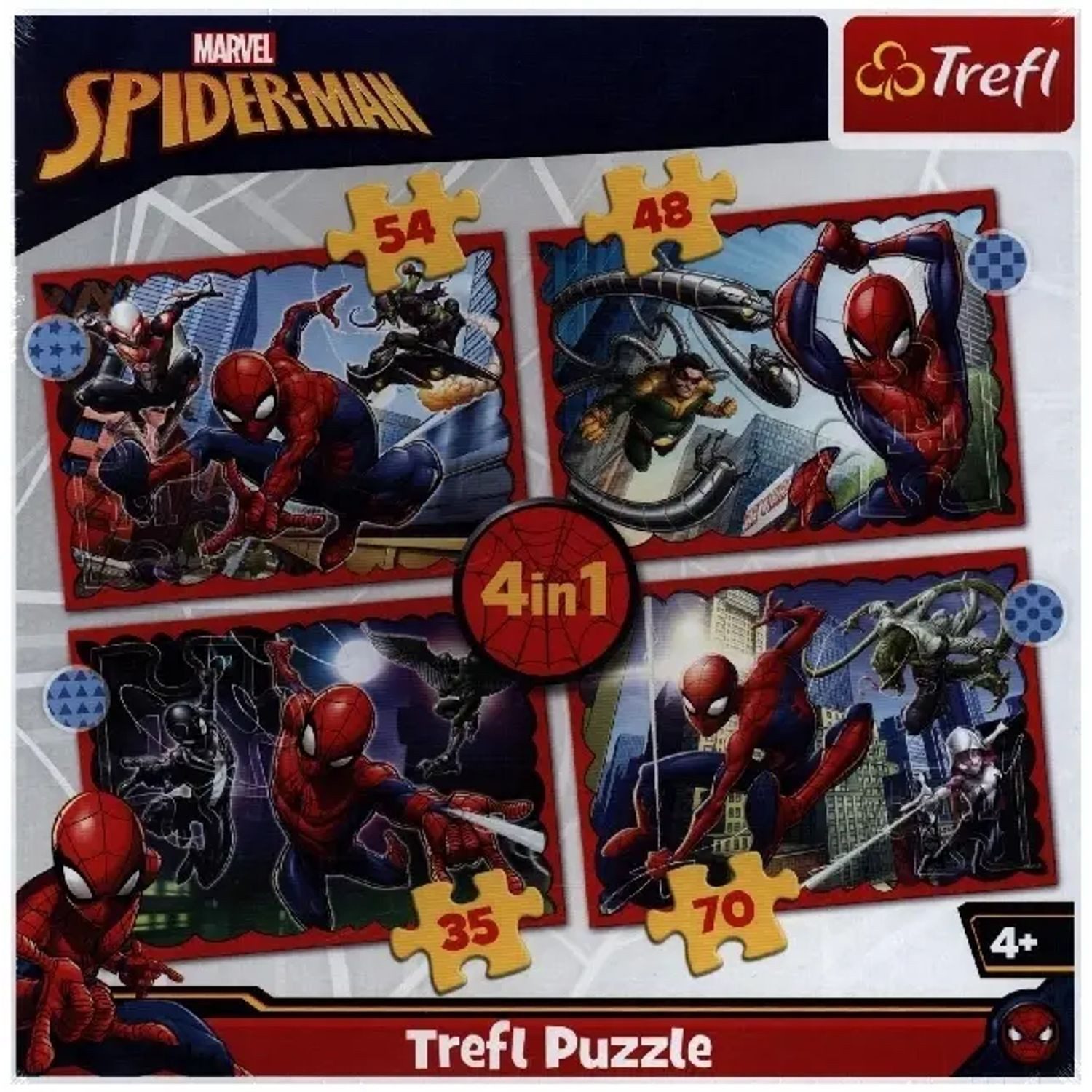 Trefl Puzzle 4 in 1 Puzzle - Spiderman (Kinderpuzzle), 99 Puzzleteile