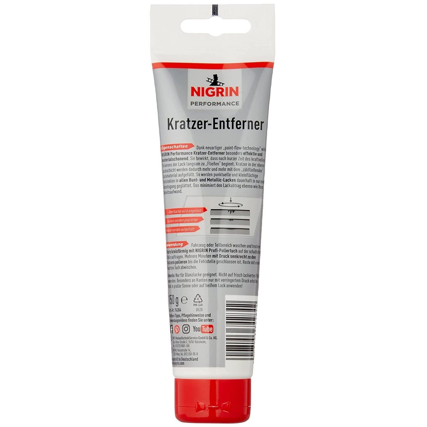 NIGRIN Kratzer-Entferner 150g Tube Schleif-Paste Politur Lackpolitur (1 St), Nigrin Kratzer-Entferner Schleif-Politur Lack-Politur Universell Auto