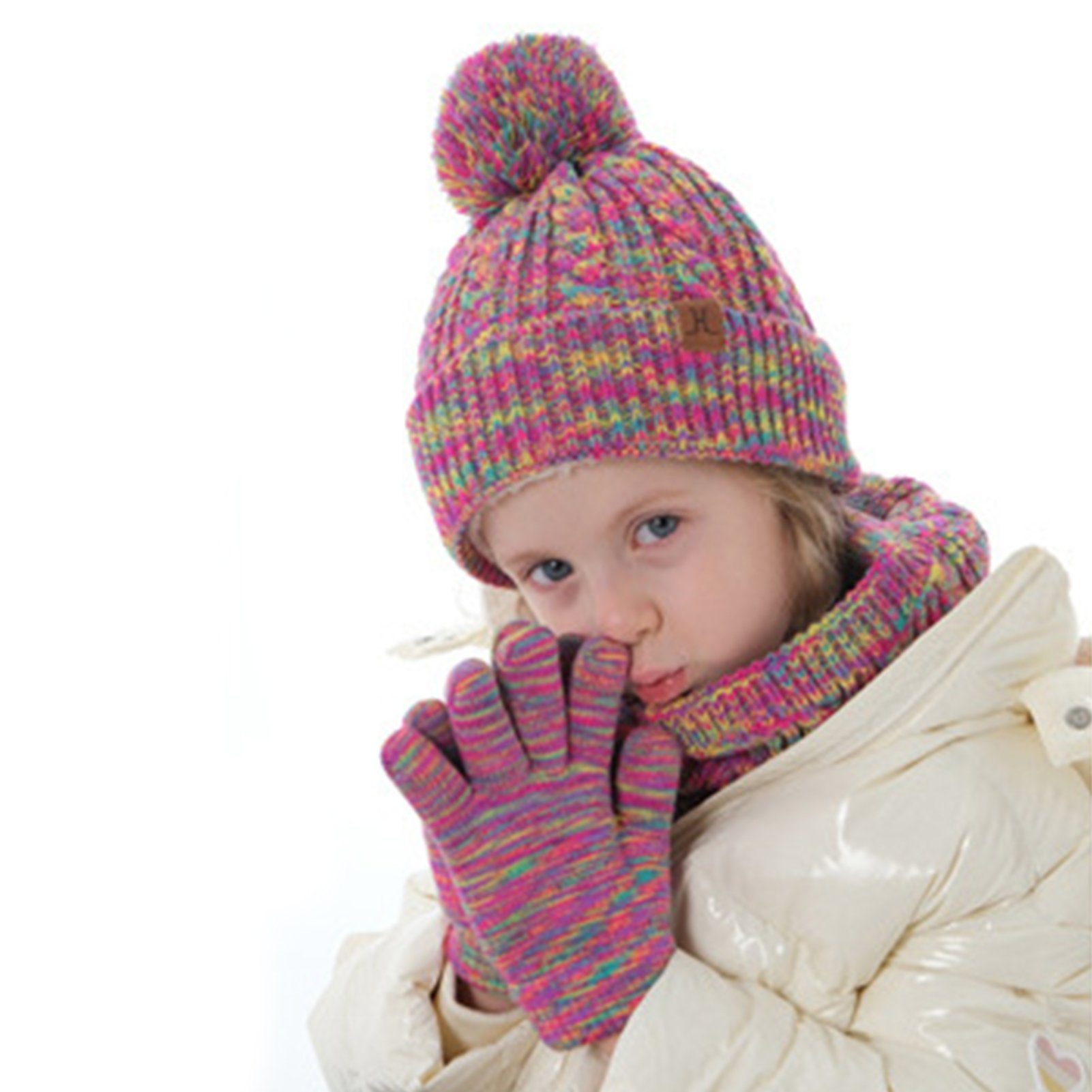 3in1 Kinder 3-10 Schal Handschuhe Schal Beanie Mütze Wintermütze Hut Jahre Handschuhe Set für Wintermütze Schal Rutaqian Kinder & Set