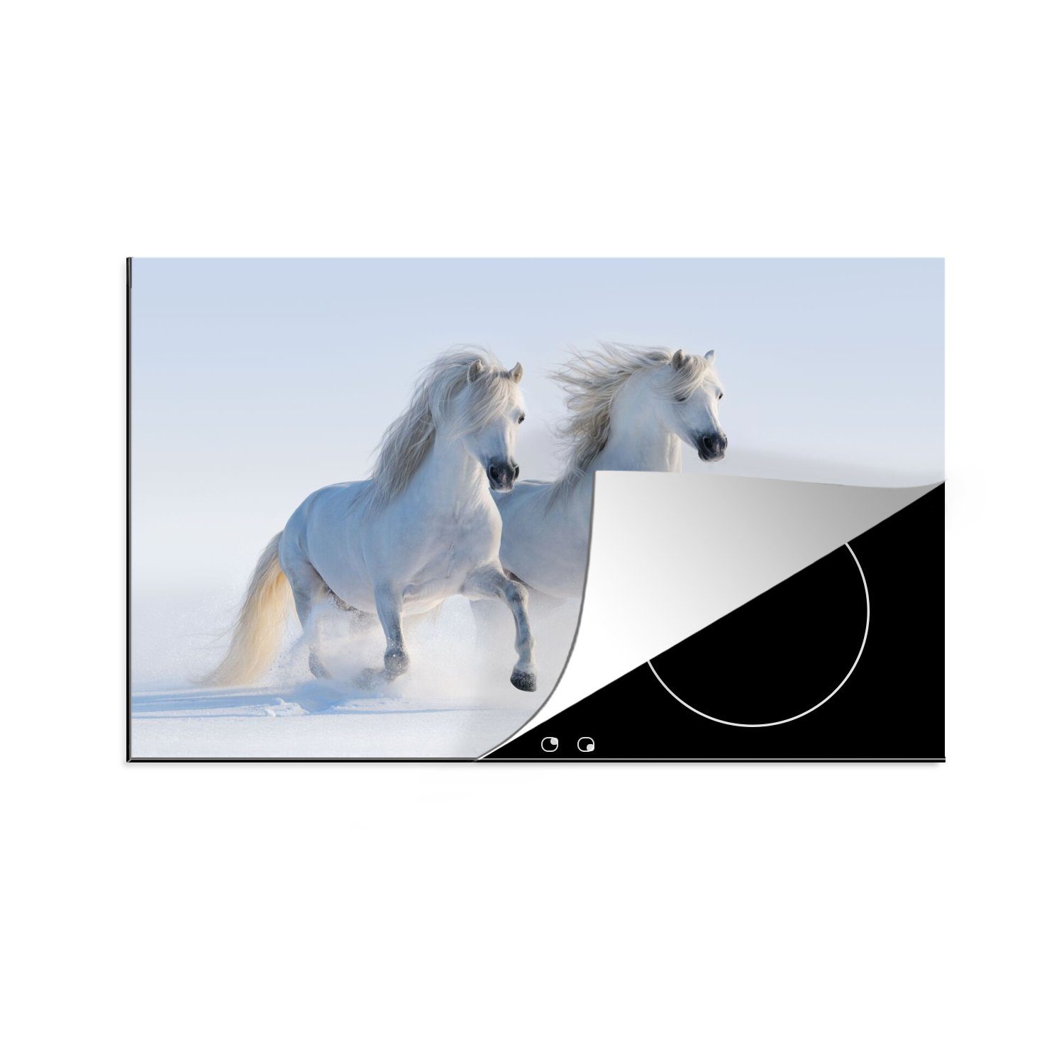 Pferde für Vinyl, Schutz Ceranfeldabdeckung Herdblende-/Abdeckplatte - 80x52 - Induktionskochfeld tlg), die cm, küche, MuchoWow (1 Winter Schnee,