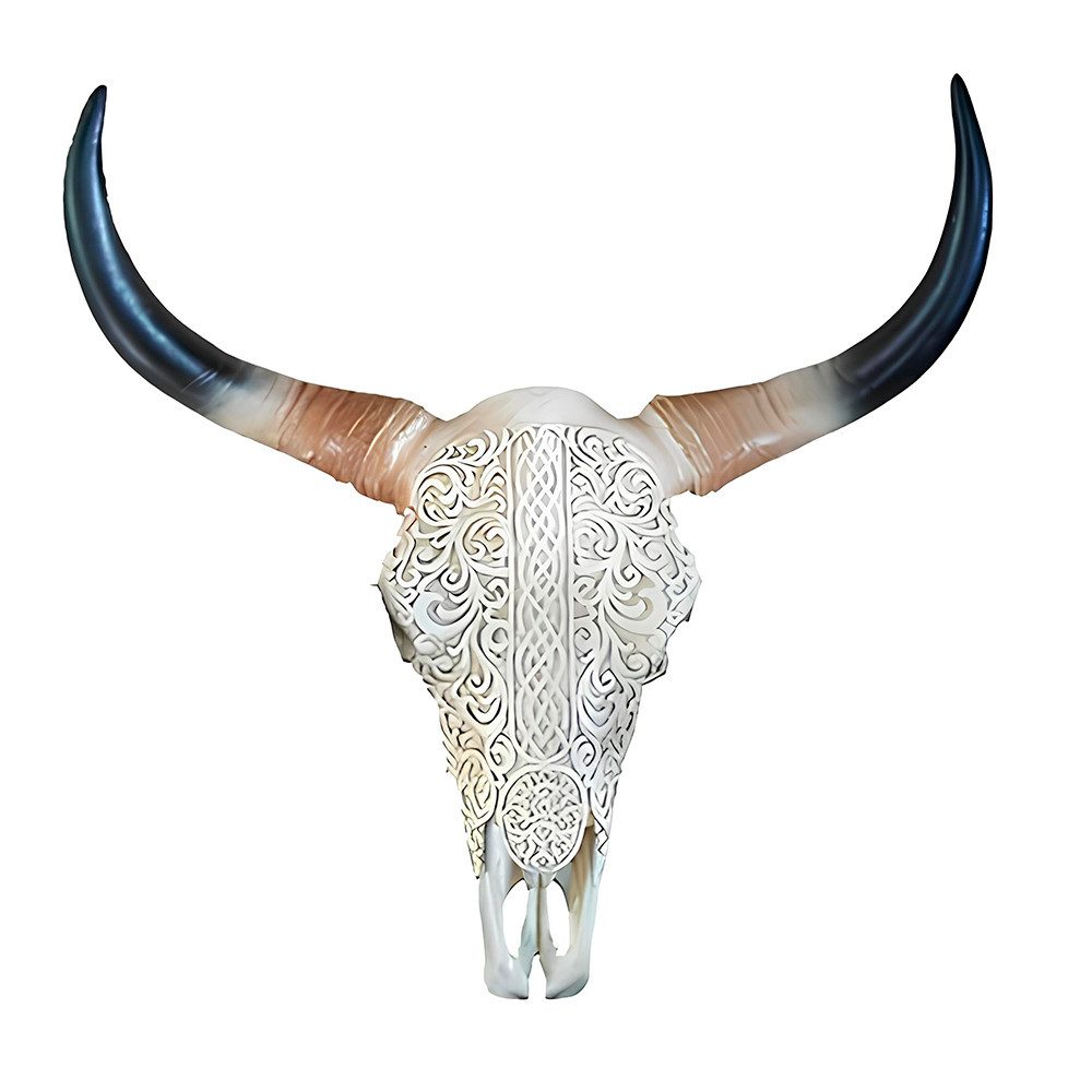 JVmoebel Skulptur Rinderschädel Wanddekoration aus Kunstmaterial in rustikalem Design (Skulptur N102-65cm), Made in Europa