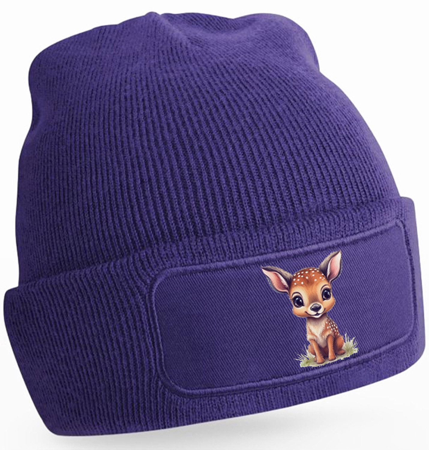 MyDesign24 Strickmütze mit niedlichem Reh print - Beanie mit Umschlag Wildtier Mütze Wintermütze für Männer, Frauen, Jungen und Mädchen i269
