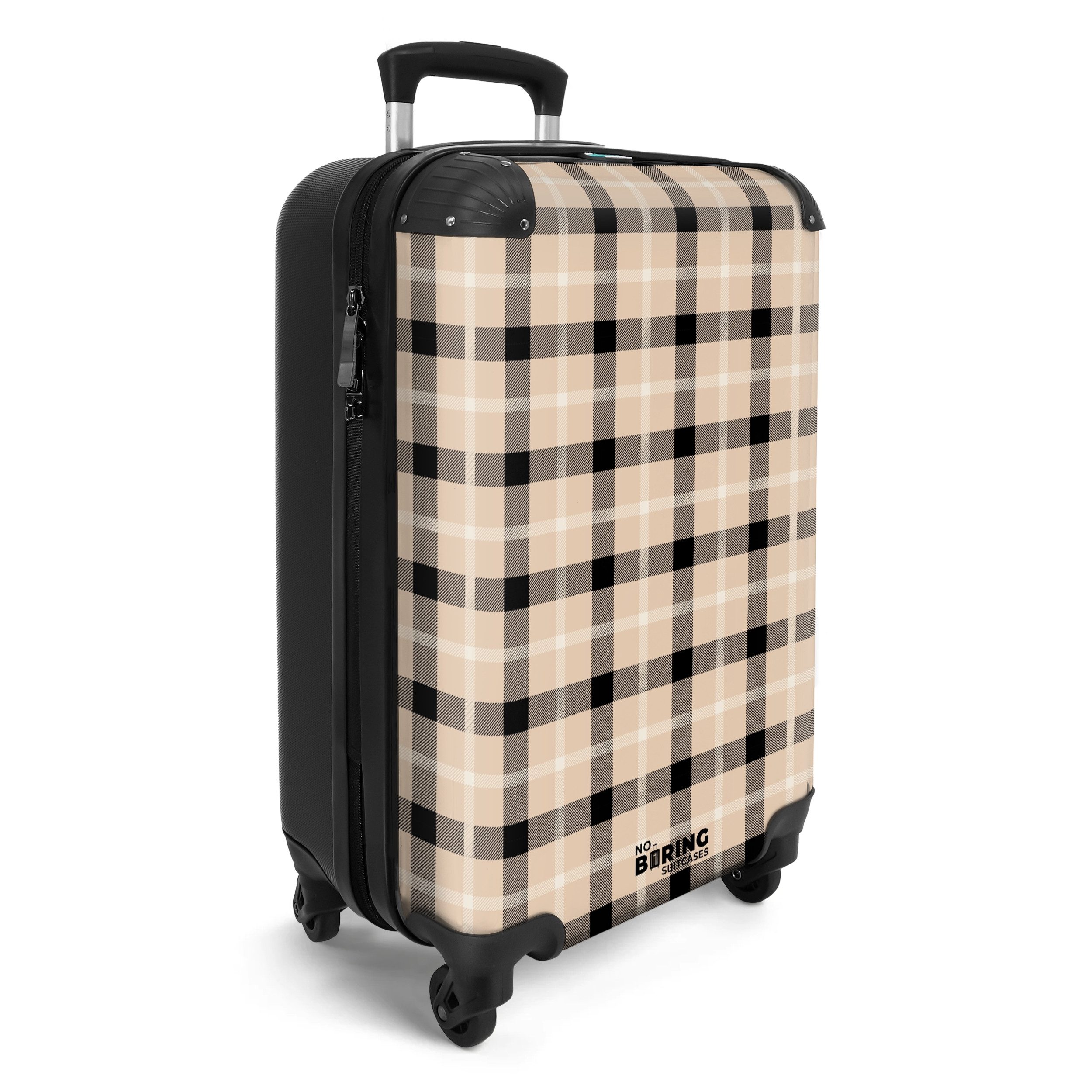 NoBoringSuitcases.com© Hartschalen-Trolley Beige mit schwarzem Karomuster günstig online kaufen