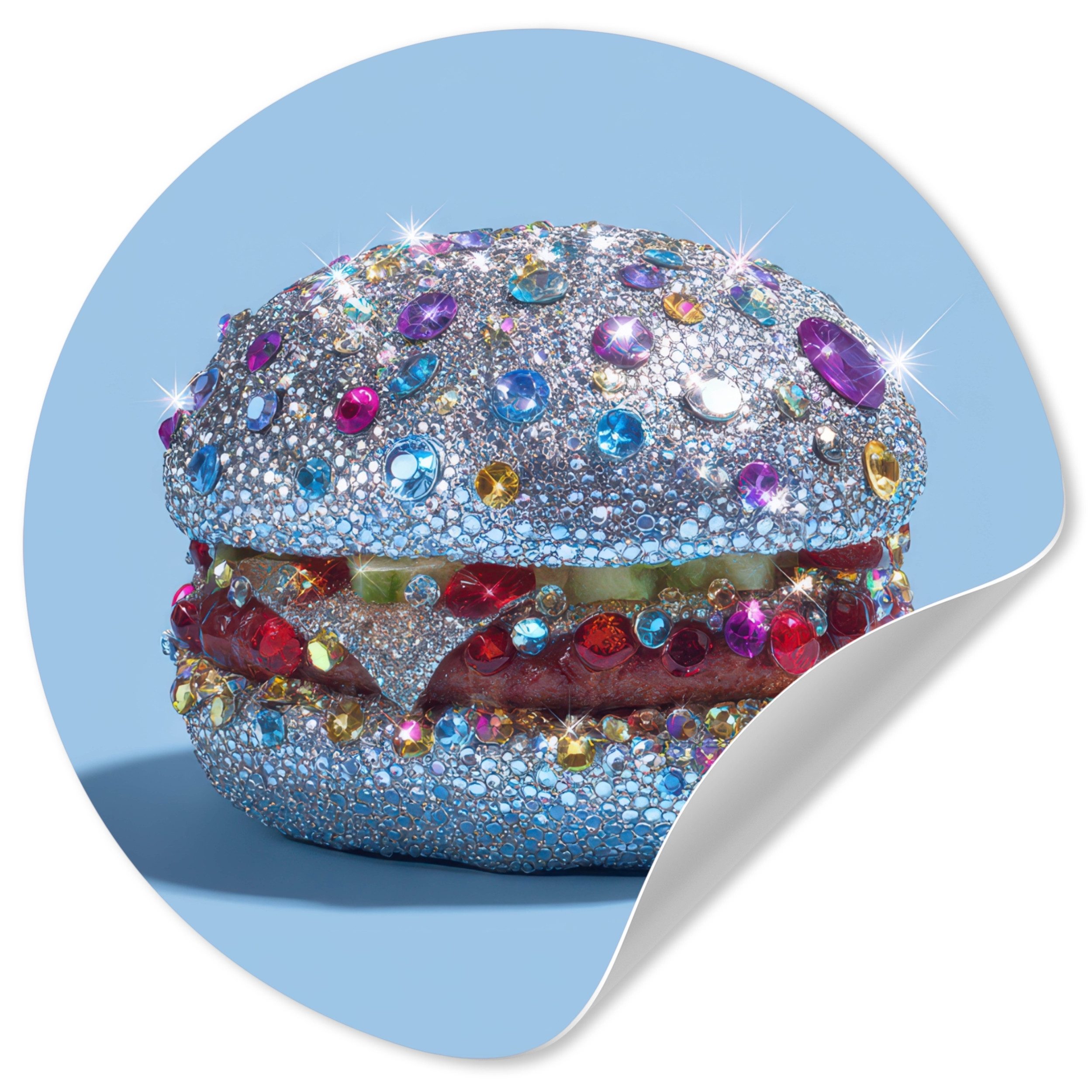 MuchoWow Wandsticker Glitter - Hamburger - Blau (1 St), Wandtattoo Selbstklebend, Wohnzimmer Deko Aufkleber, 30x30 cm