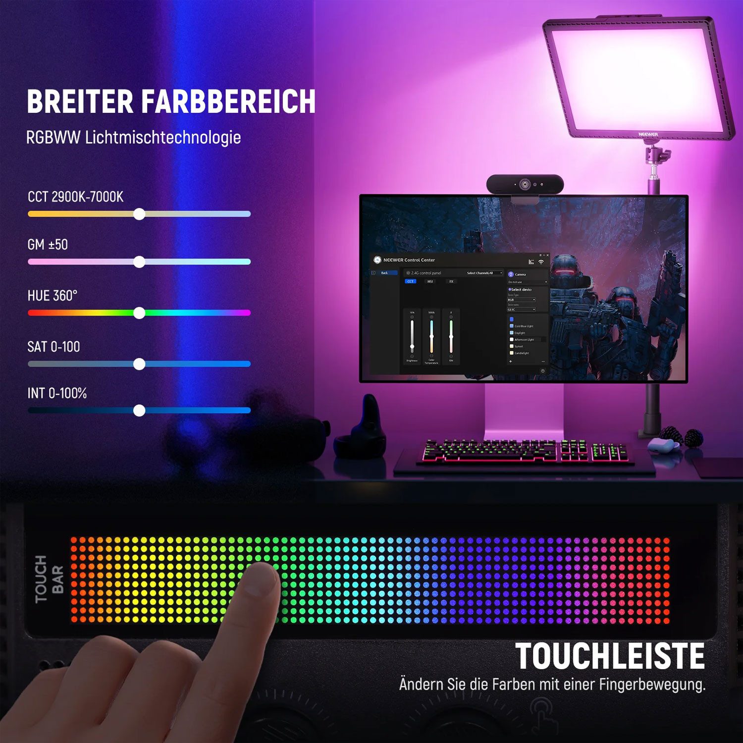 Neewer Videoleuchte Neewer Streaming-Leuchte GL1C mit Tischhalterung und Tuch, Vorteils-Set mit Mikrofasertuch