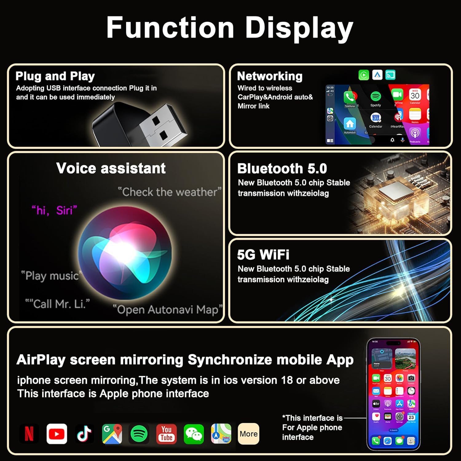 FELIXLEO 4in1 Wireless CarPlay Adapter Android Auto AirPlay Orange. Wireless Lautsprecher