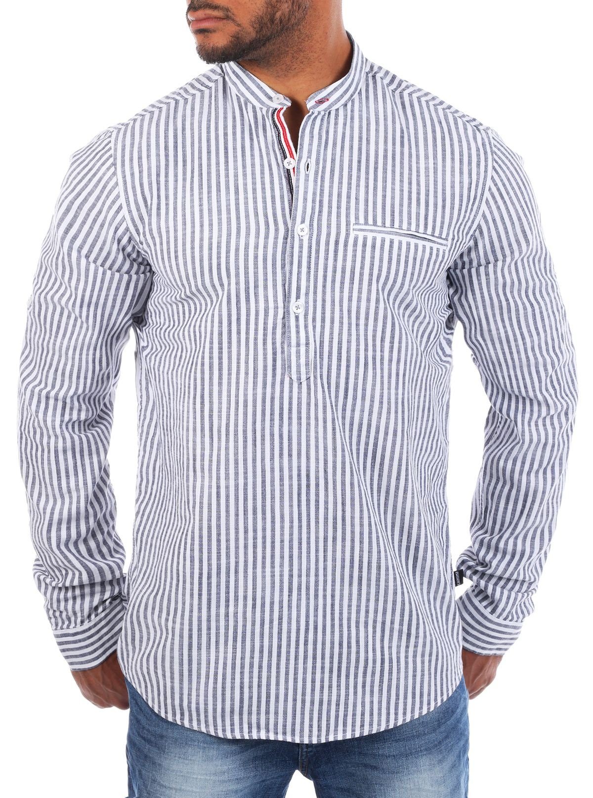 CARISMA Langarmhemd Herren Baumwoll Leinen Mix Tunika Hemd 8454 Regular Lan günstig online kaufen