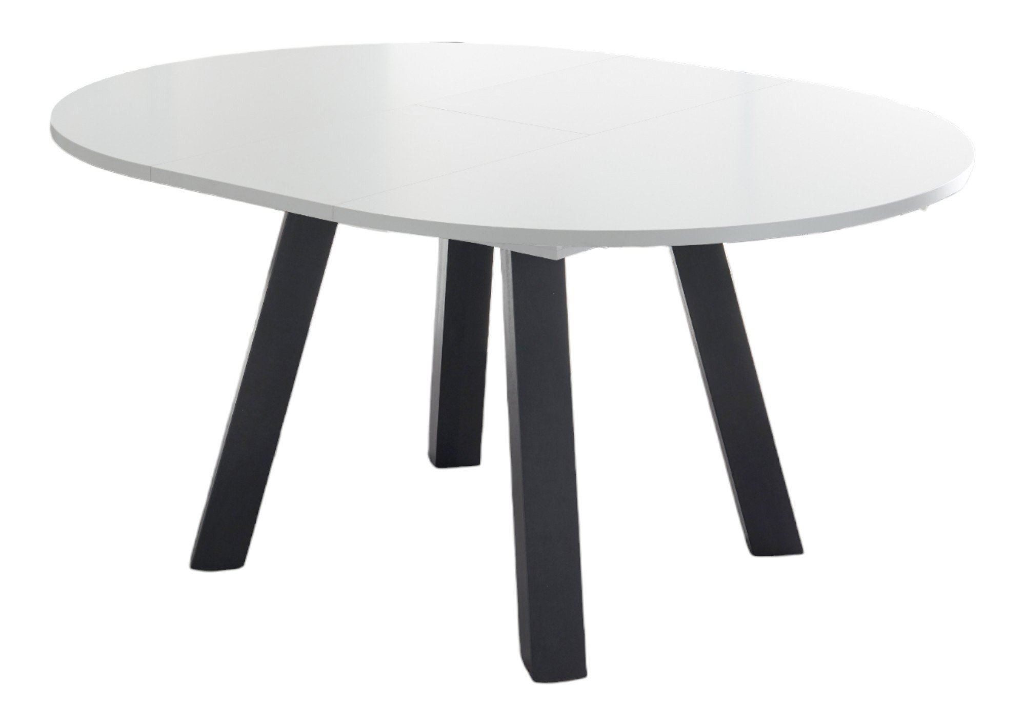 58 aufm Kessel Esstisch Rund ausziehbar Edda 2 Ø 110 cm Küchentisch Graphit/Weiß Matt Lack (inkl. Lieferung, Esszimmertisch), Esszimmertisch erweiterbar auf 150 cm 4-Fuß Gestell schräggestellt