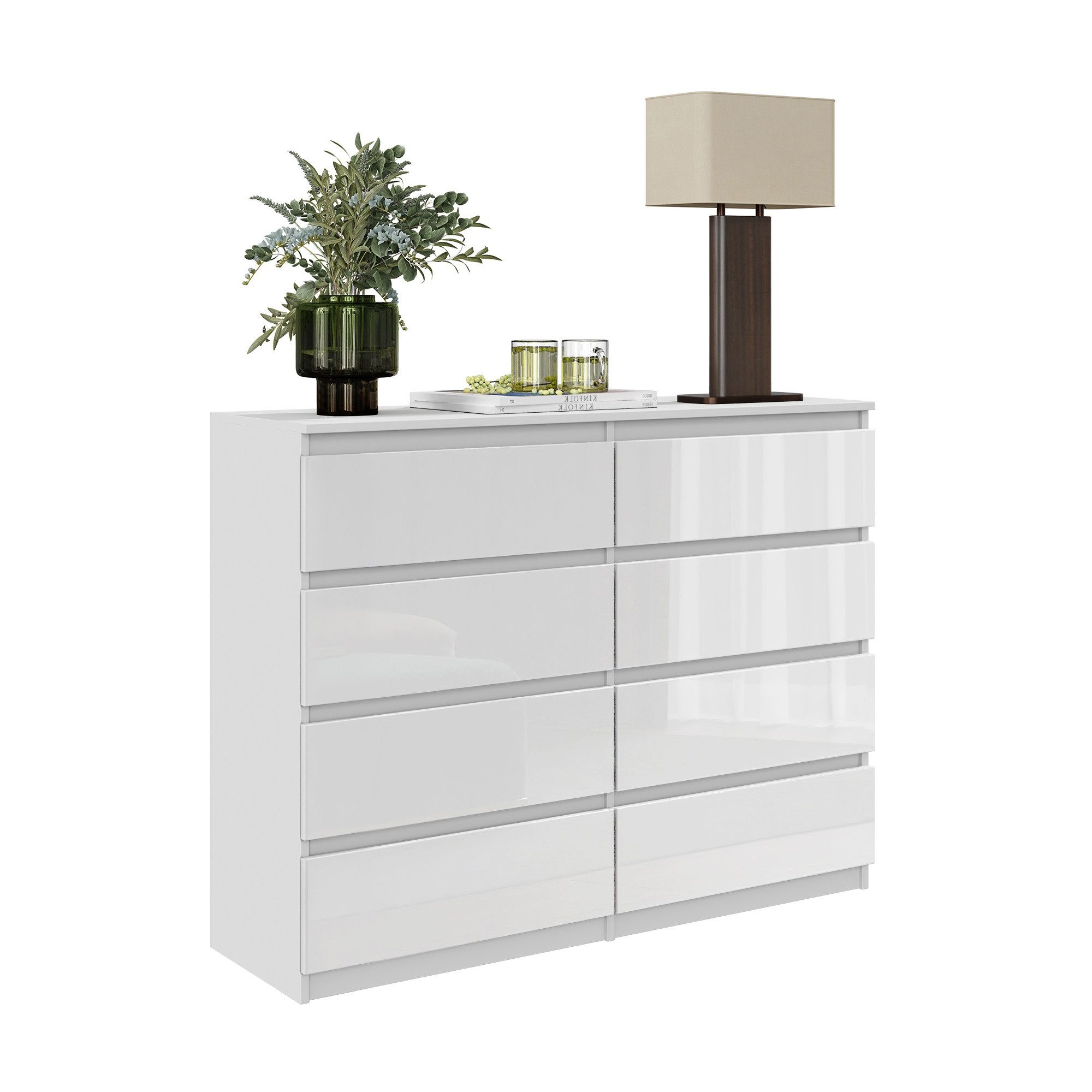 Schubkastenkommode grifflose Schubladenkommode Weiß Matt H92cm B120cm T33cm