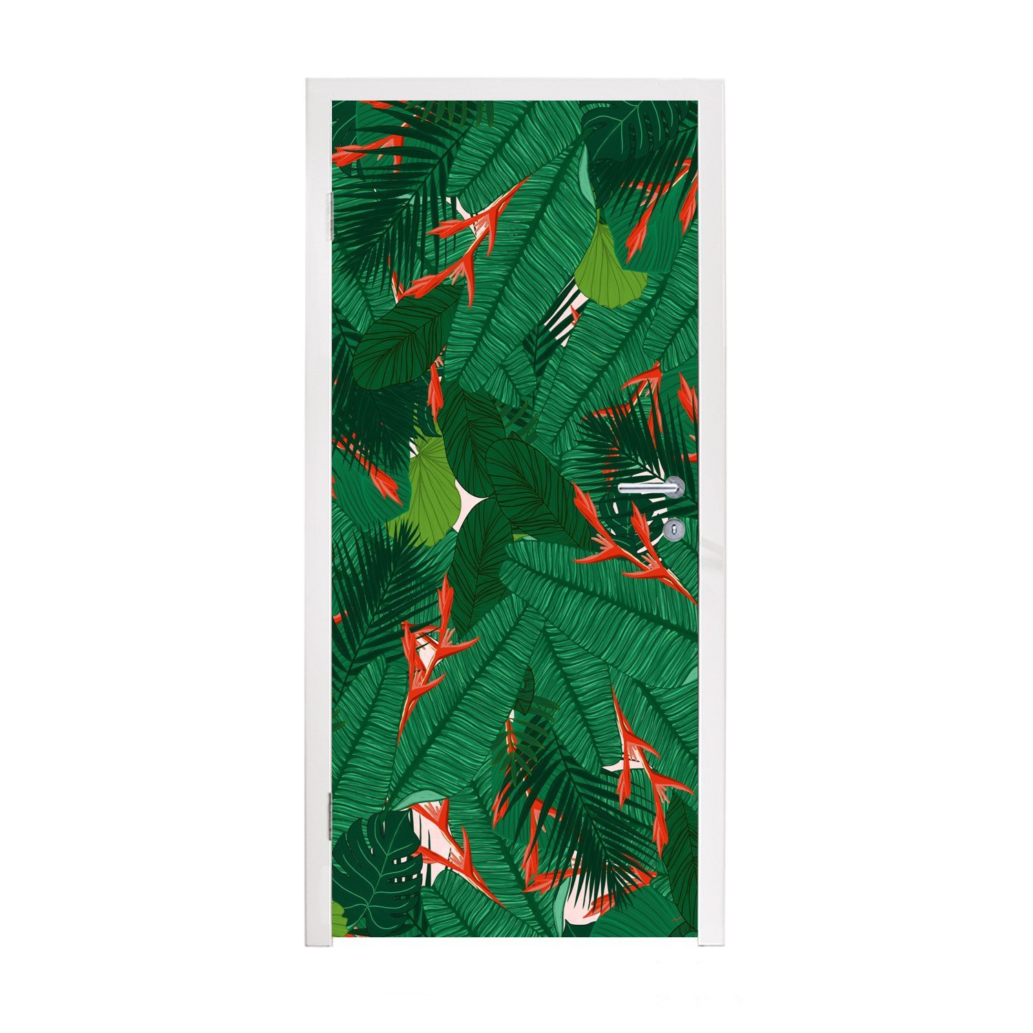 MuchoWow Türtapete Blumen - Blätter - Muster, Matt, bedruckt, (1 St), Fototapete für Tür, Türaufkleber, 75x205 cm | Türtapeten