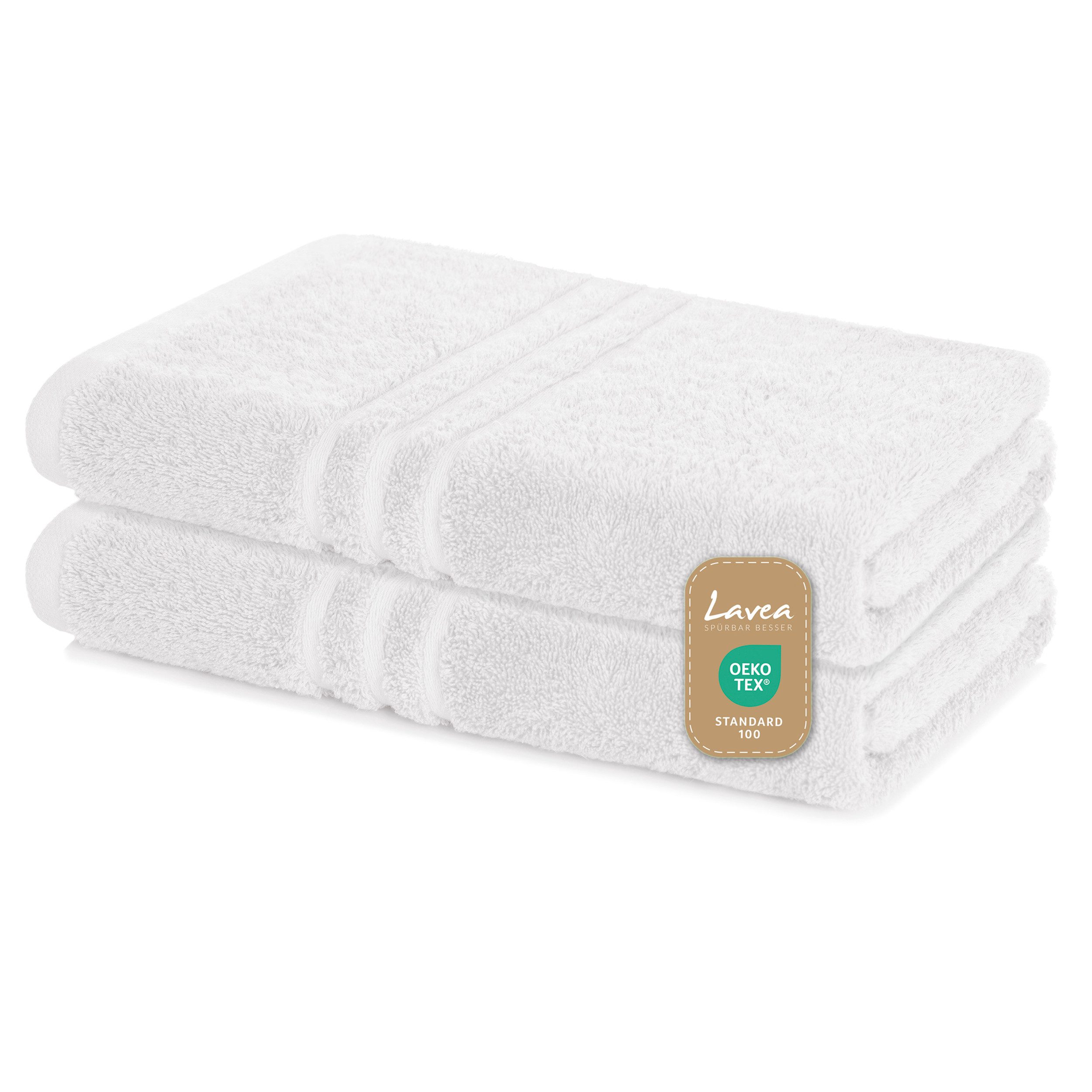 Lavea Duschtuch Elena Frottee Duschtücher Set 70x140 cm Handtücher, 100% Baumwolle (2er Set), Dusch-Handtuch, 500 g/m² Frottier, weich & saugstark, pflegeleicht