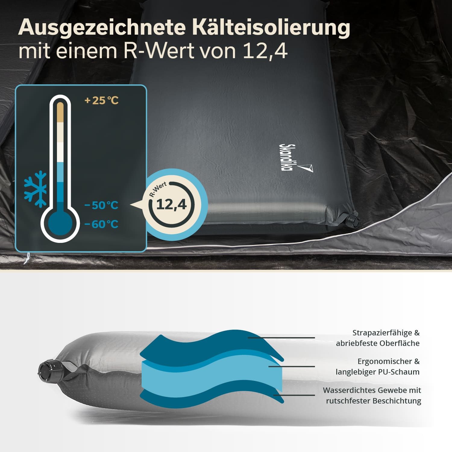 Skandika Isomatte Easy Single selbstaufblasend, Luftmatratze, Gästematratze, Camping, 10 cm dick, leicht, faltbar, selbstfüllender Schaumstoff, Outdoor