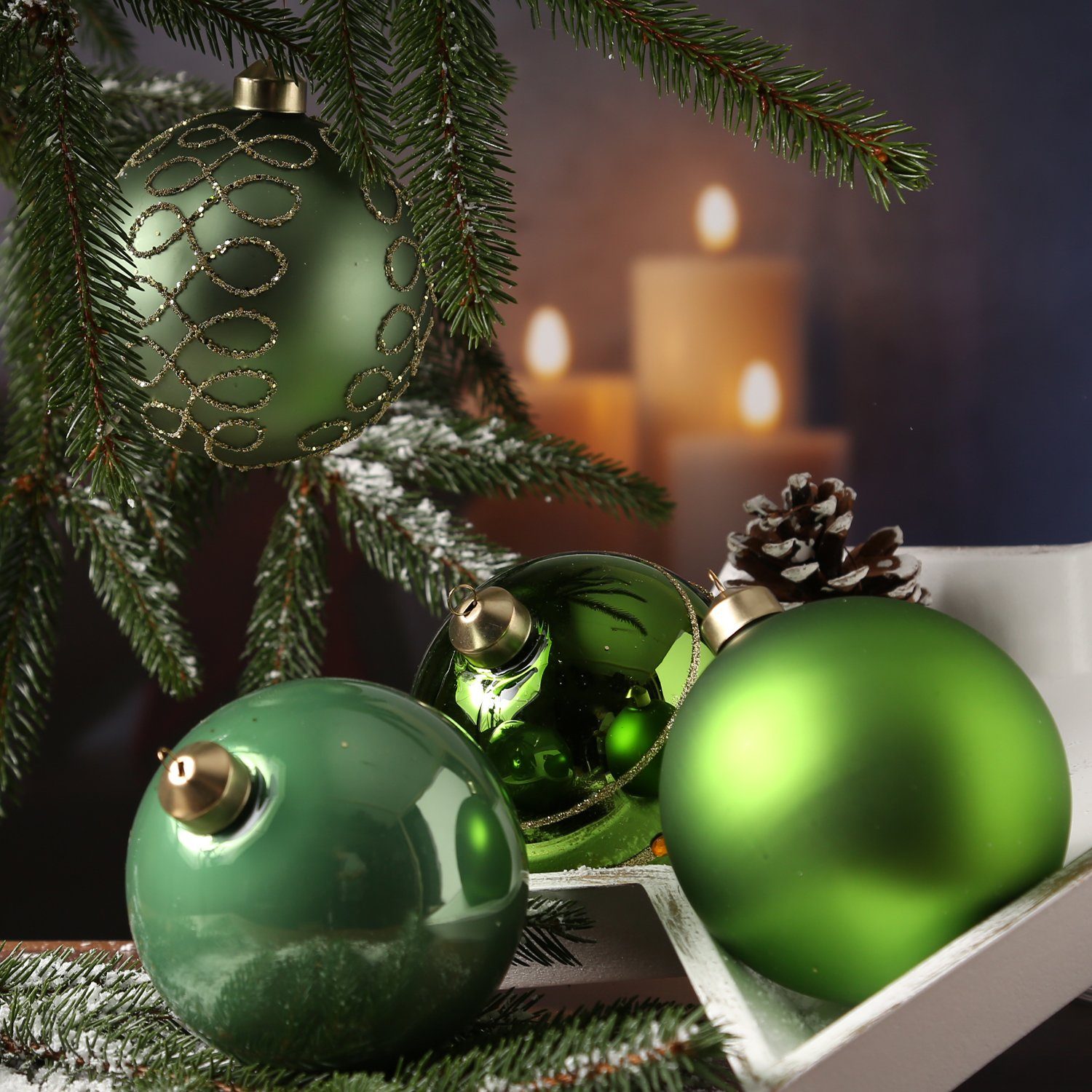 D: Weihnachtsbaumkugel Christbaumkugel MARELIDA (4 4 Weihnachtskugel grün St) St. Glas salbeigrün 10cm