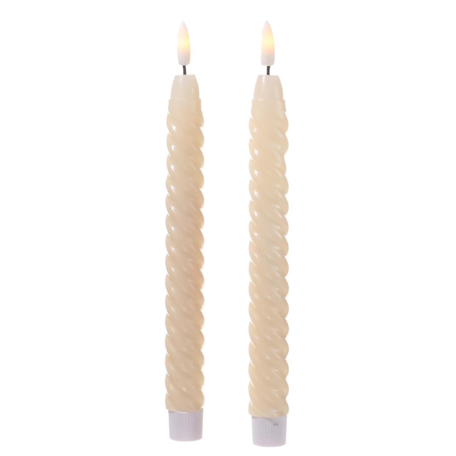 LED-Kerze LED Stabkerzen Twist Tafelkerzen gedreht Echtwachs Timer creme 2Stück